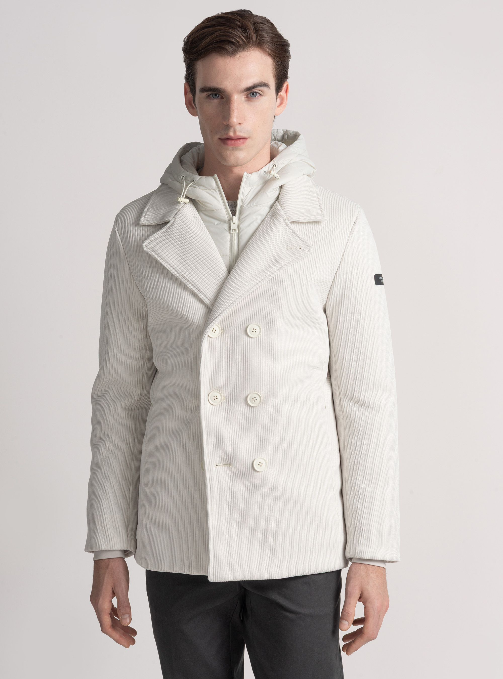 Technical jacket with bib and reversible hood, 0055C OFF WHITE