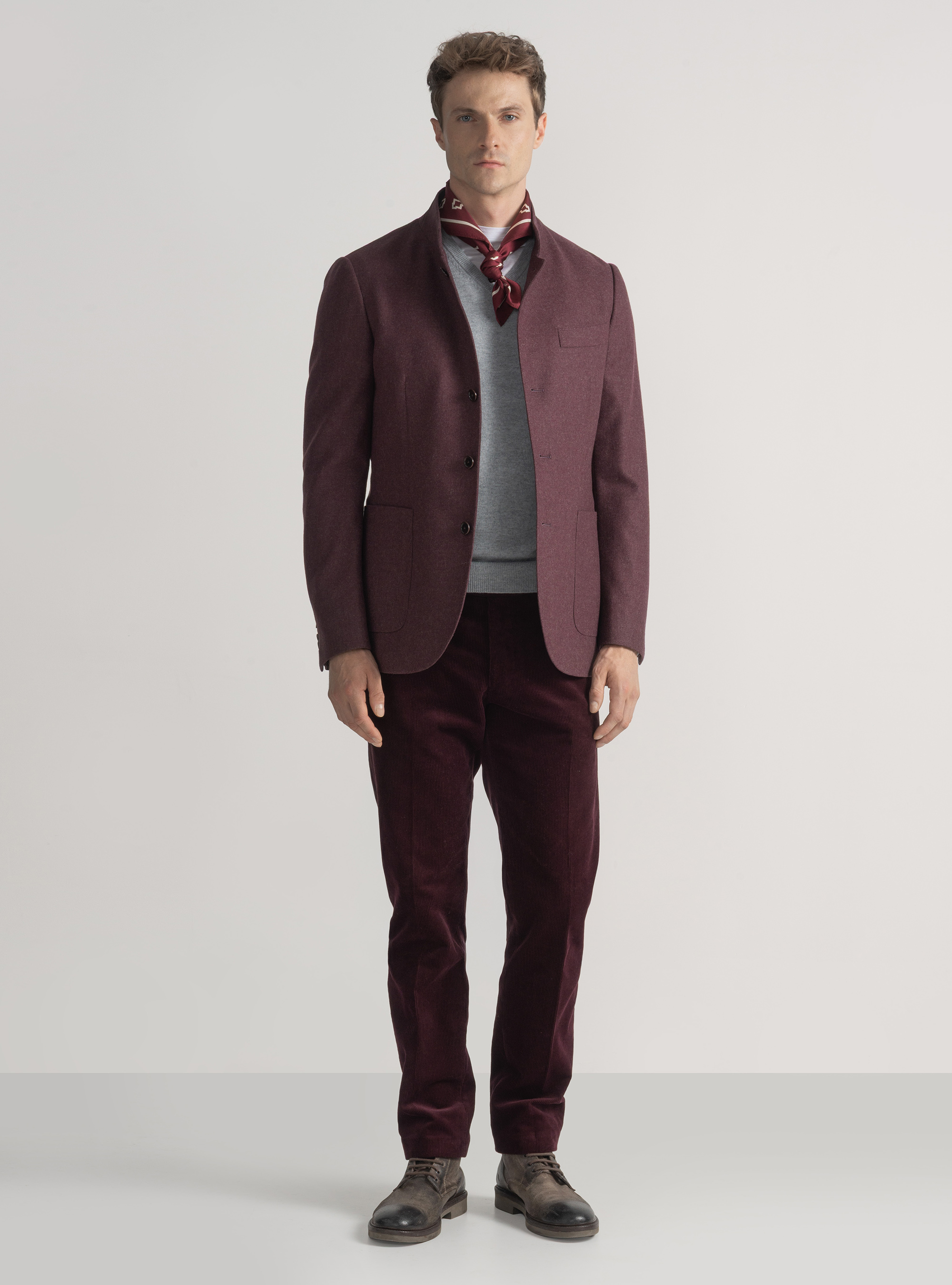Giacca coreana in flanella di lana, BORDEAUX