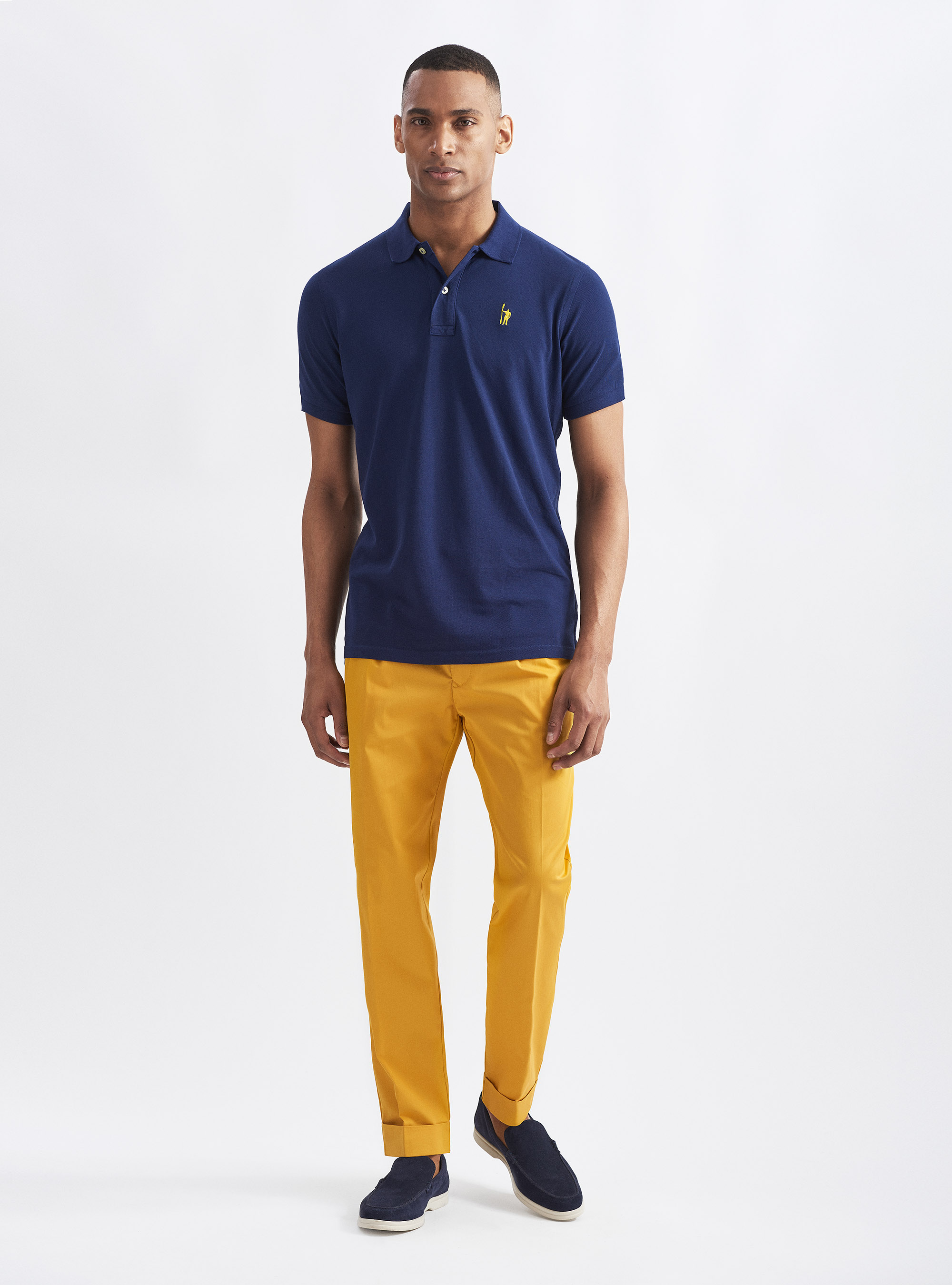 Classic cotton pique polo with embroidery, BLUE