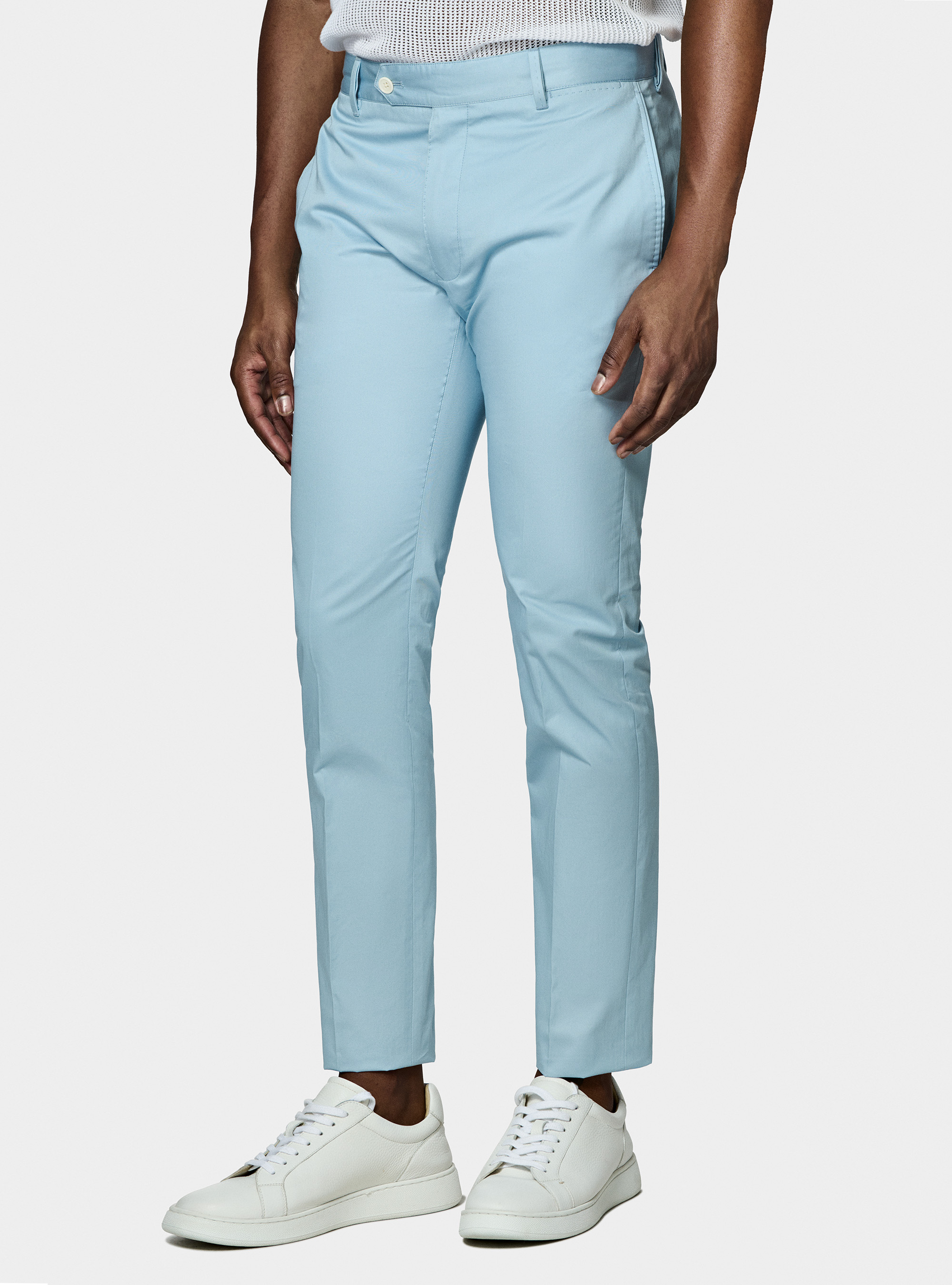 Pantal&oacute;n chino slim fit de sarga ligera, CELESTE