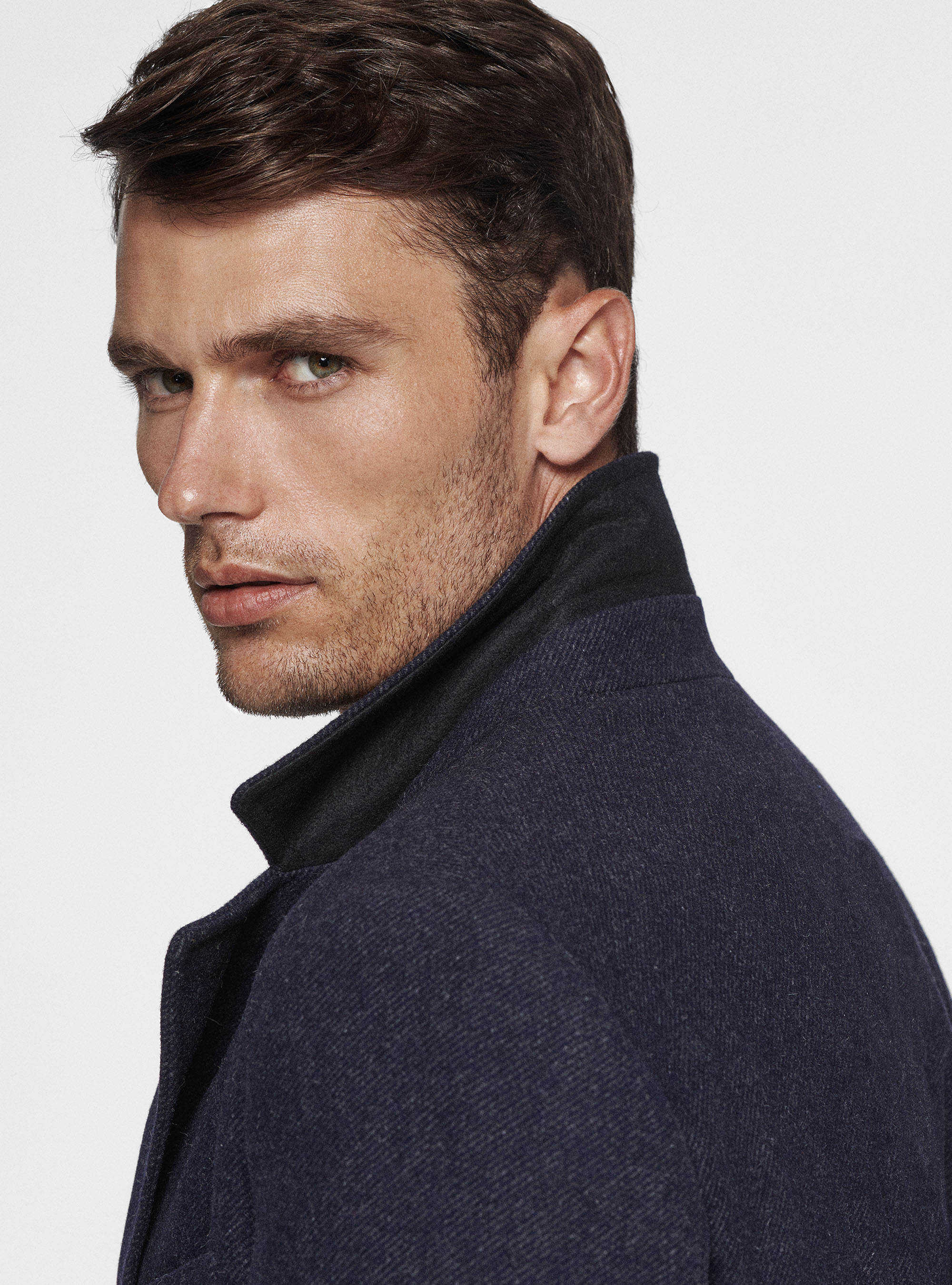 Cappotto in lana e seta diagonale, BLU NAVY