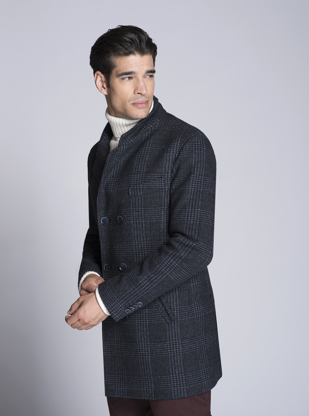 Giaccone doppiopetto a quadri con zip, BLU NAVY