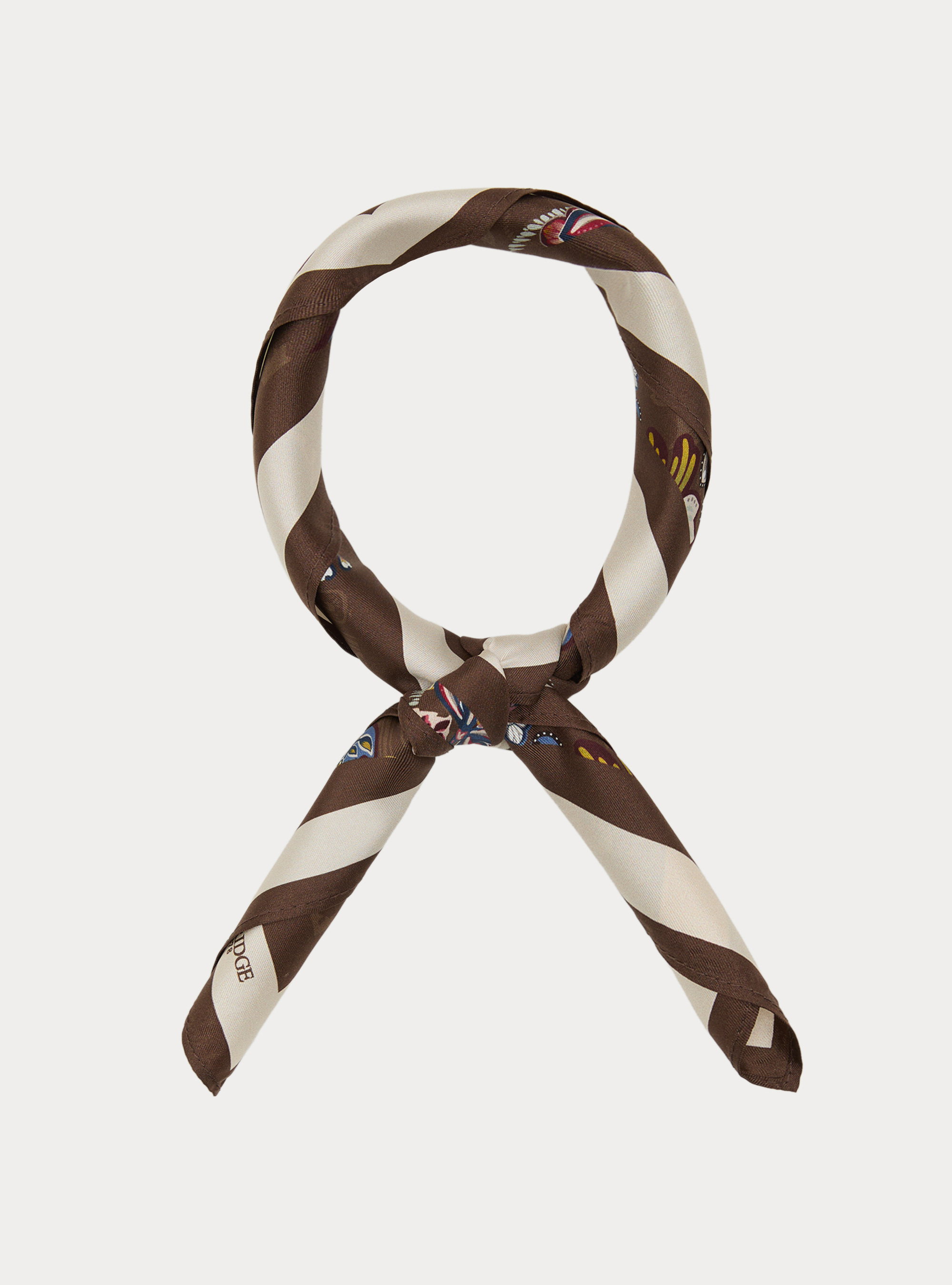 Foulard in seta stampato fantasia floreale, BROWN