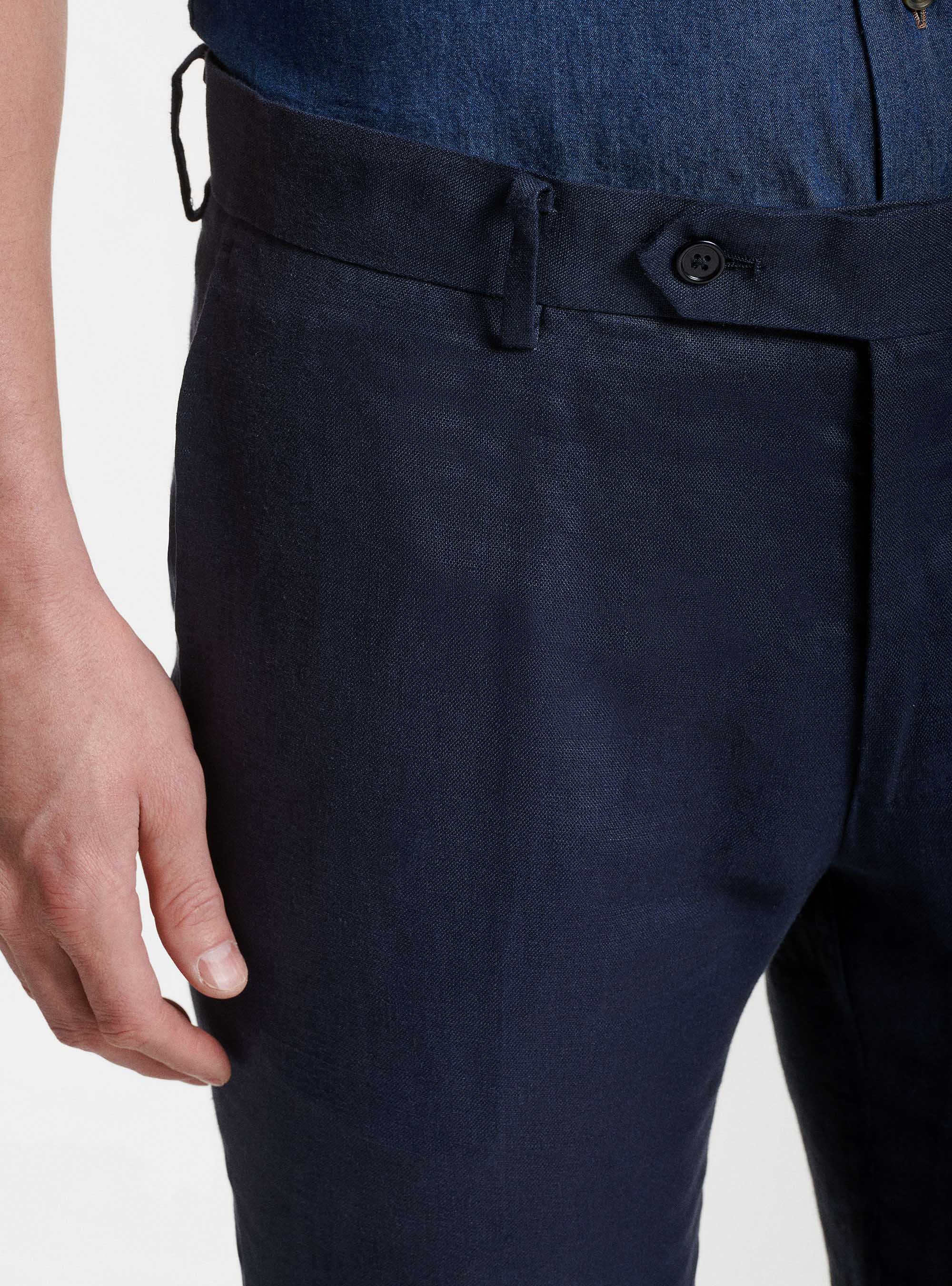 Pantalones de traje de lino puro, AZUL MARINO