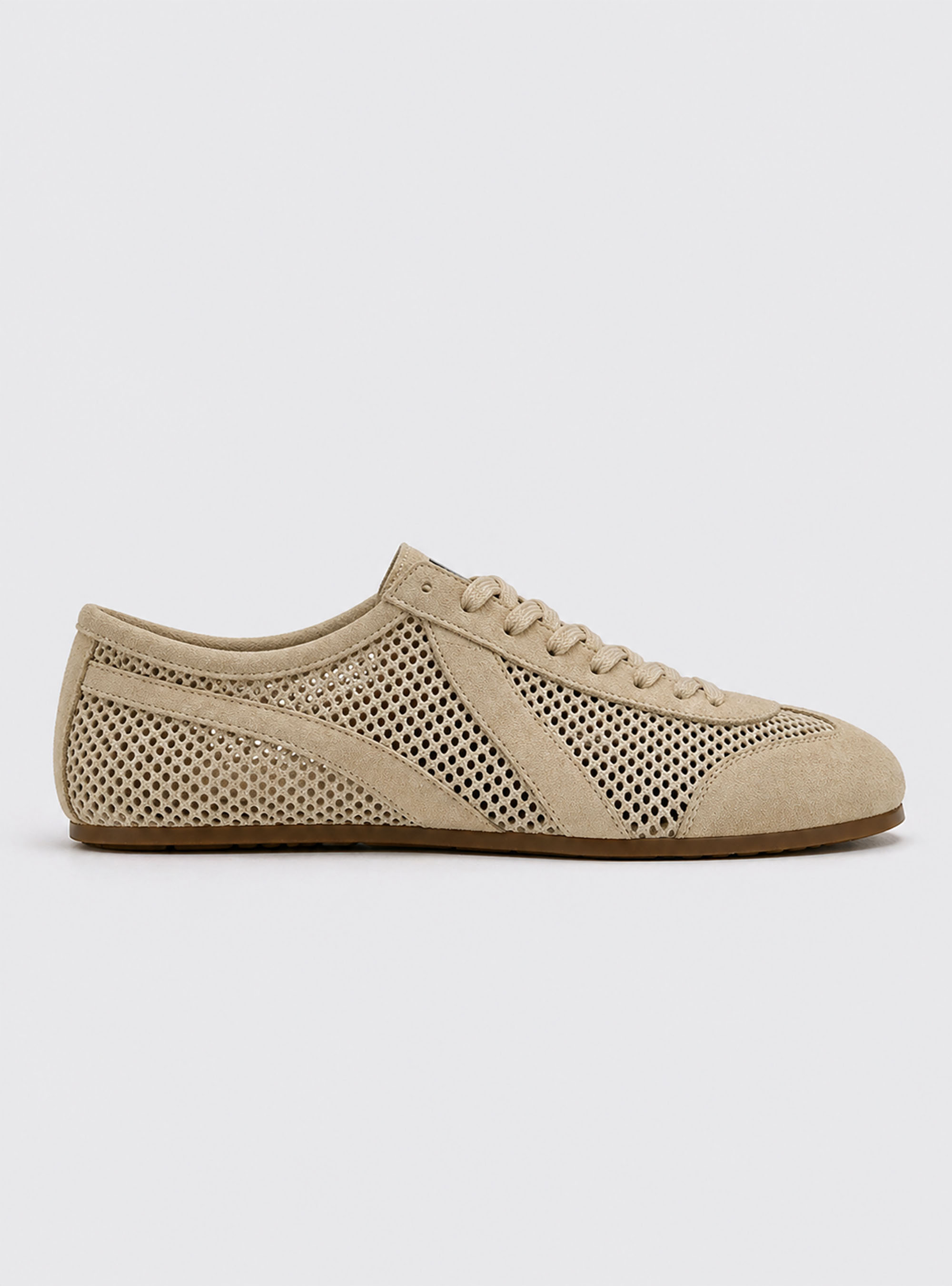 Suede and mesh sneakers, ECRU