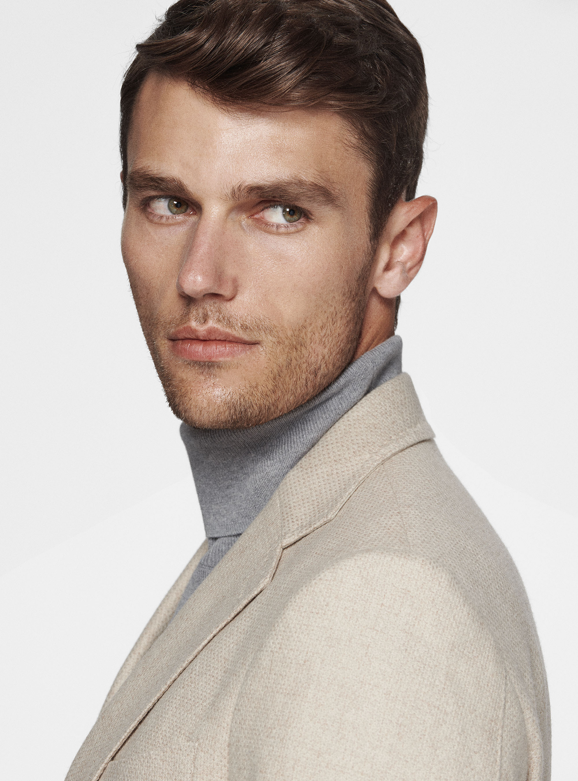 Giacca hopsack in lana cotone e cashmere, ECRU