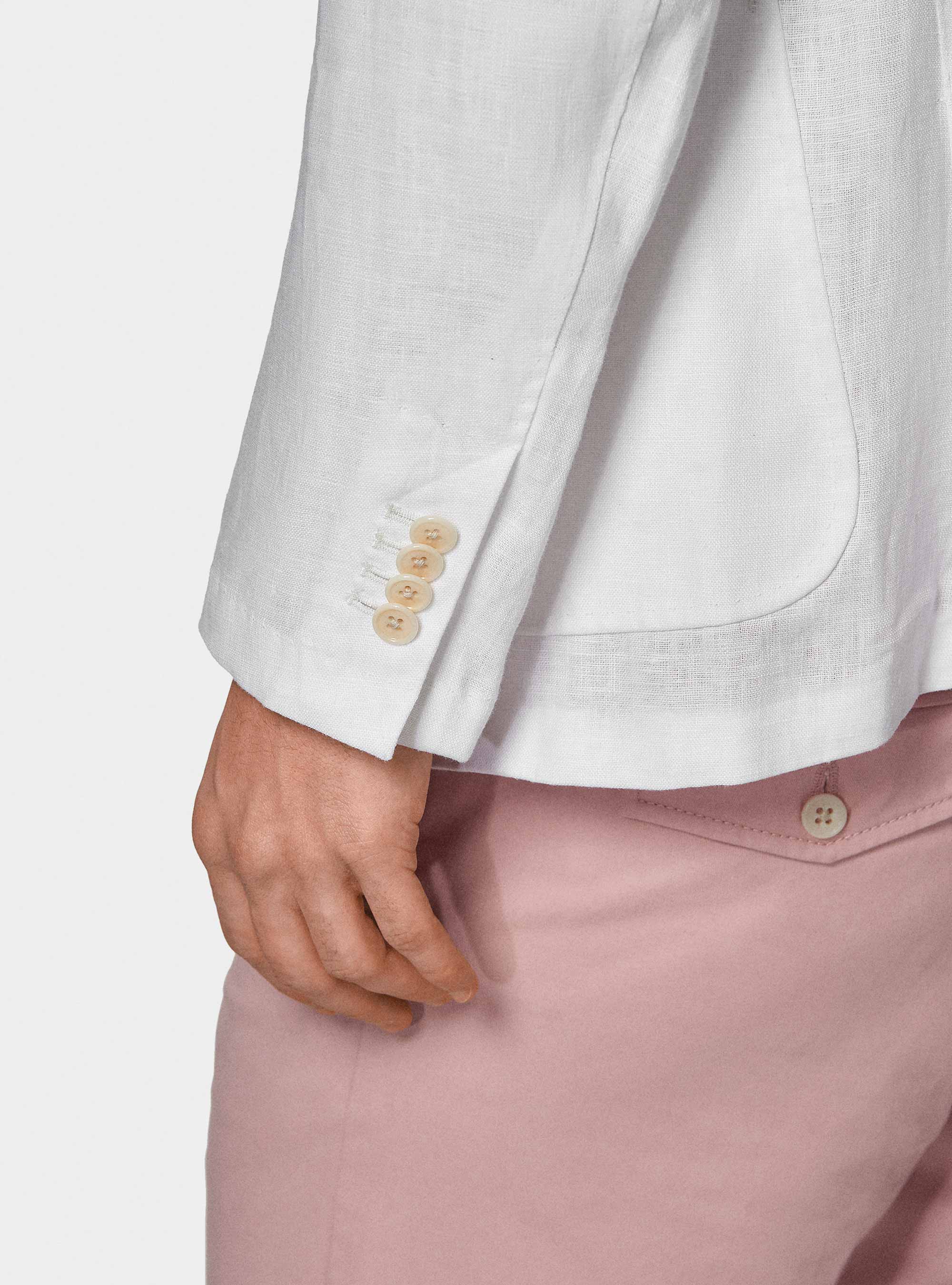 Pure linen double-breasted blazer, WHITE