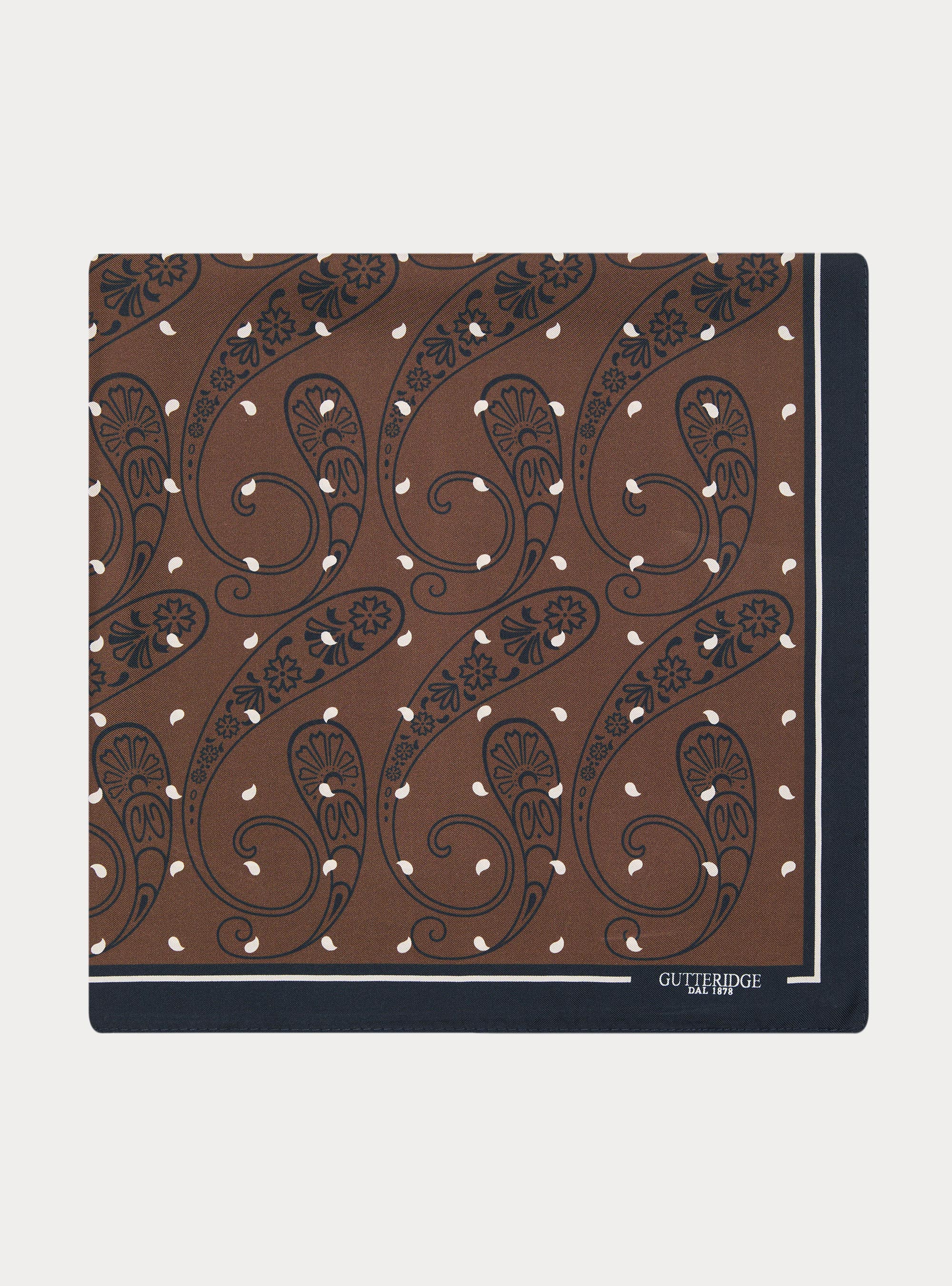 Foulard in seta stampata fantasia macro paisley, BROWN