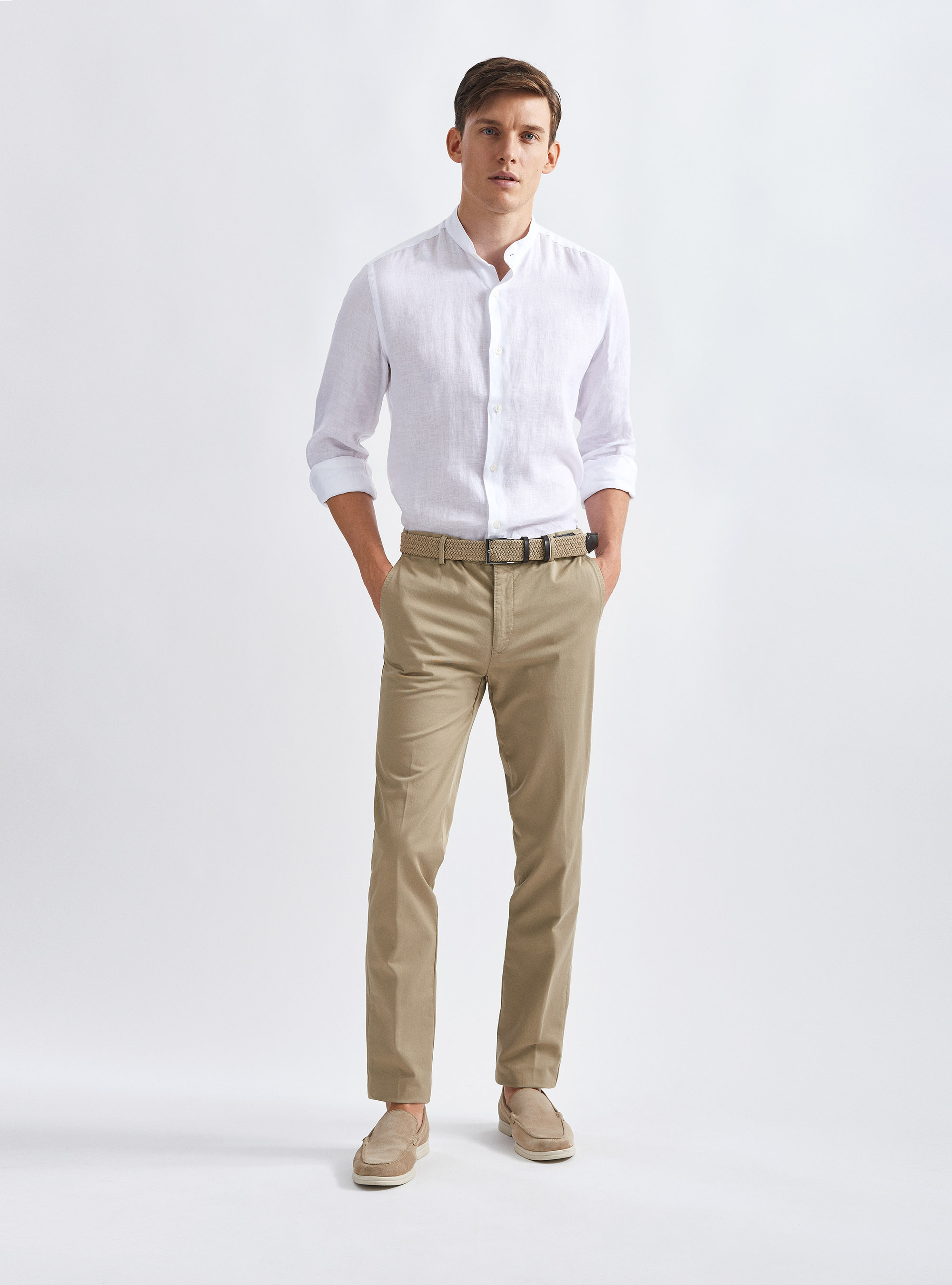 Chemise cor&eacute;enne en pur lin, BLANC