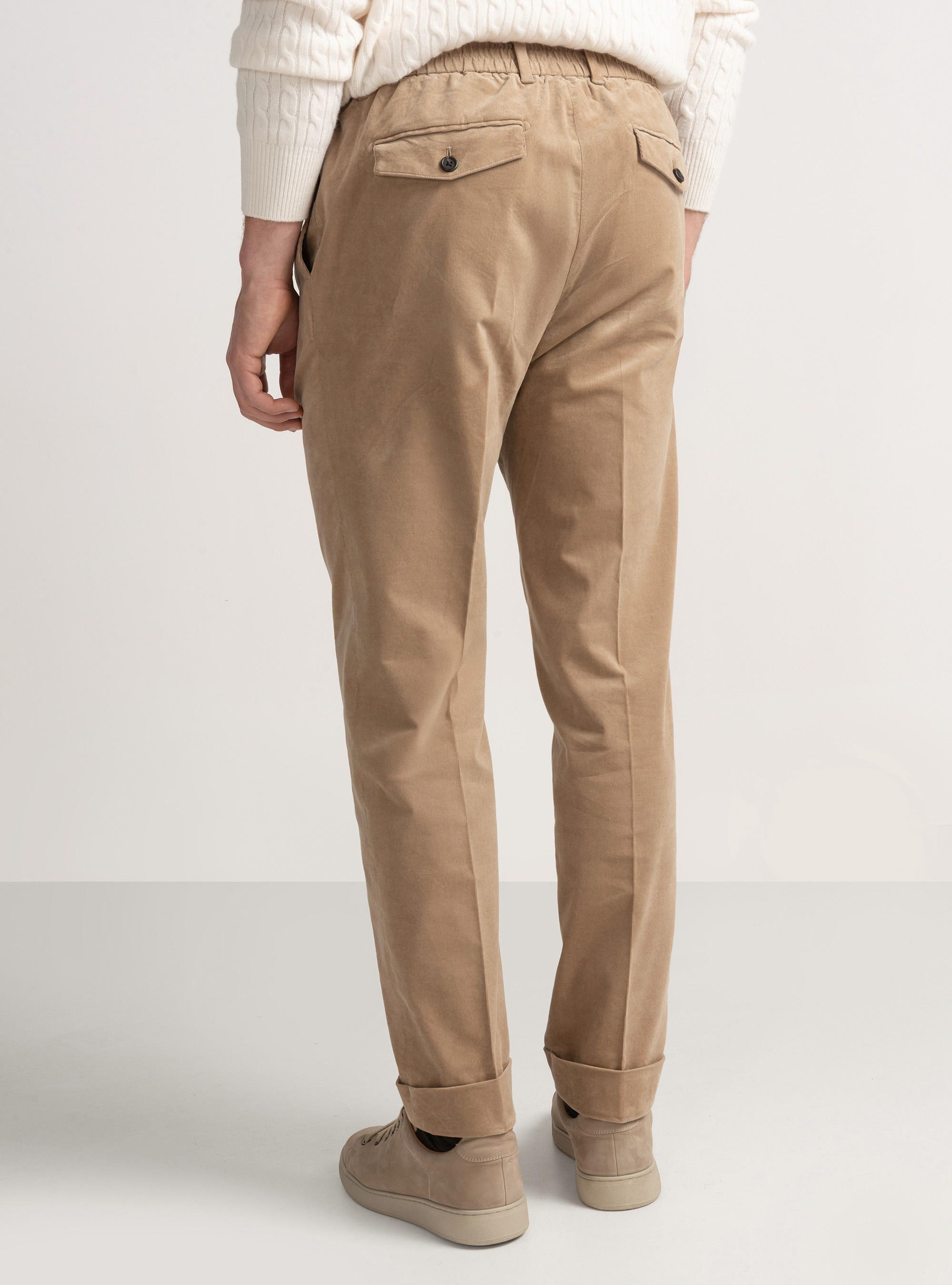 Pantaloni con elastico in velluto millerighe, SABBIA
