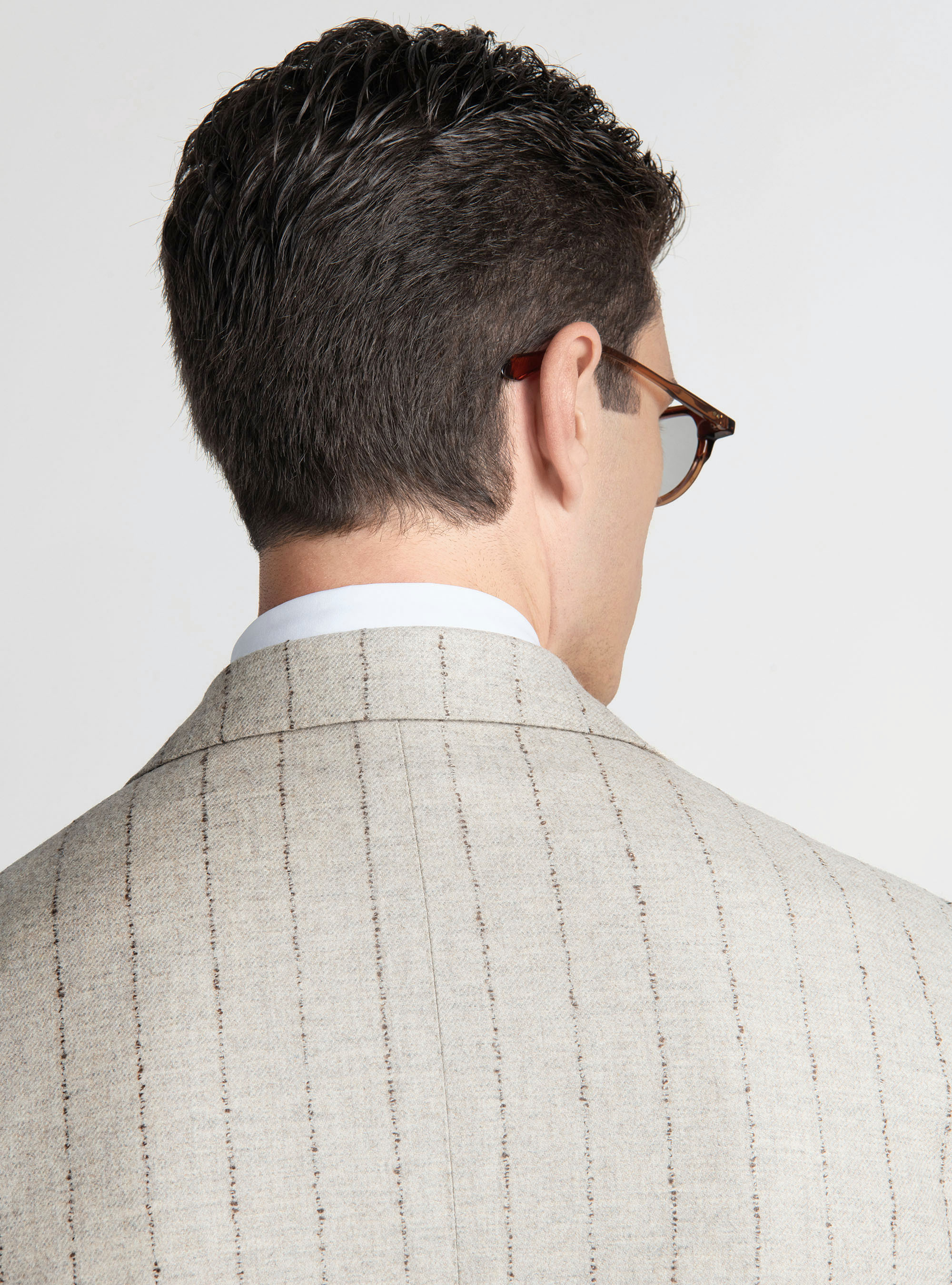 Pinstripe suit blazer in cashmere wool, ECRU