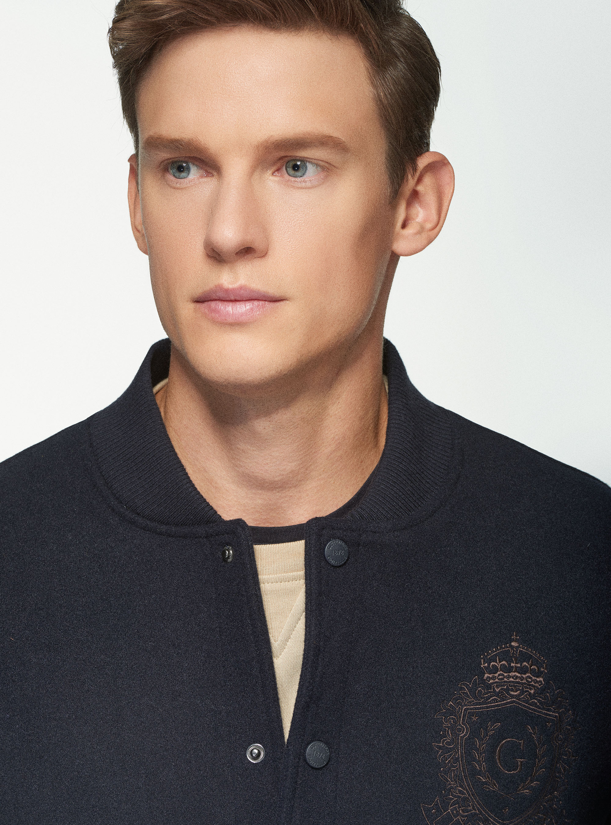 Bomber in panno con ricamo, BLU NAVY