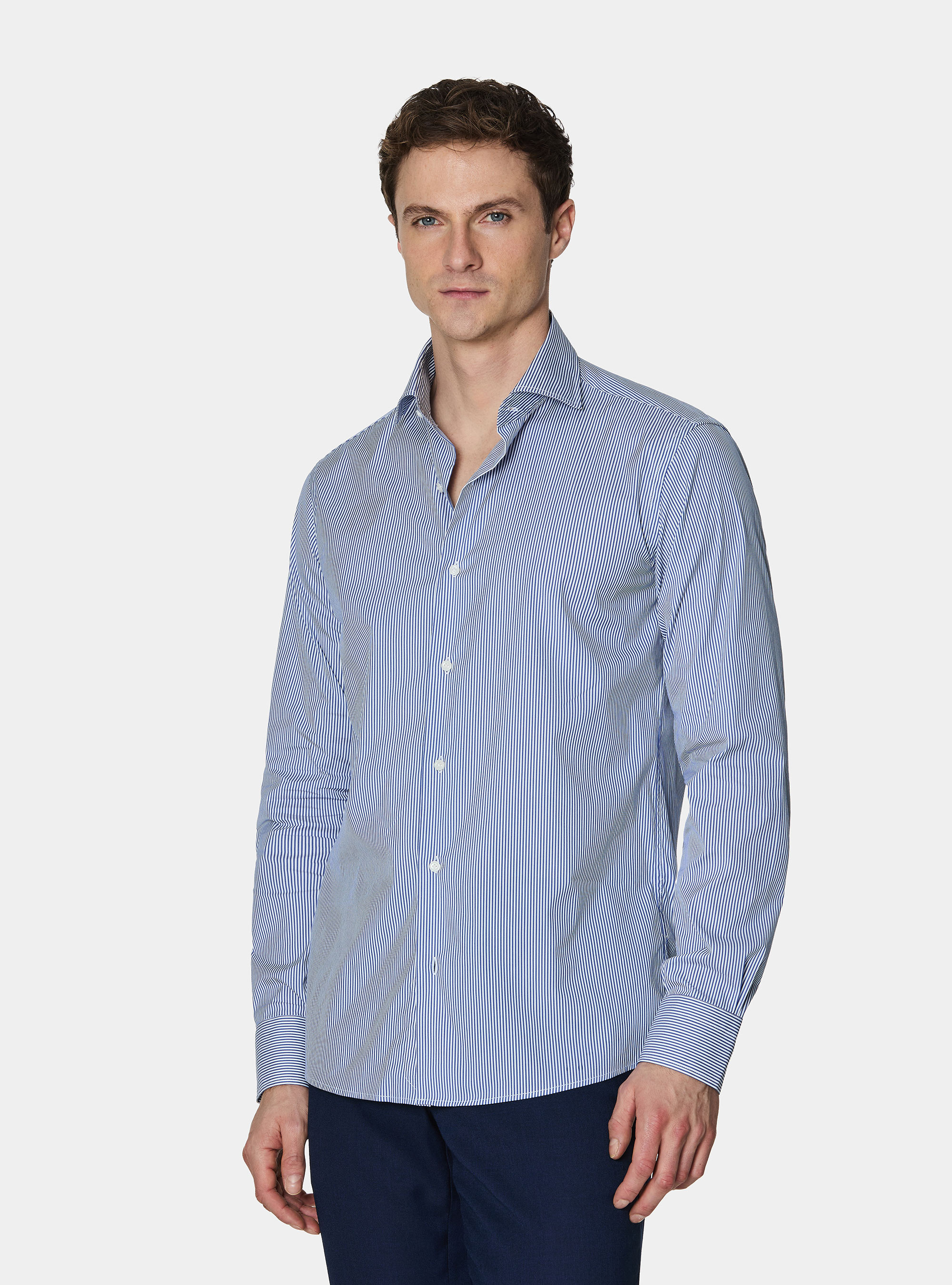 Striped cotton poplin stretch shirt, BLUE