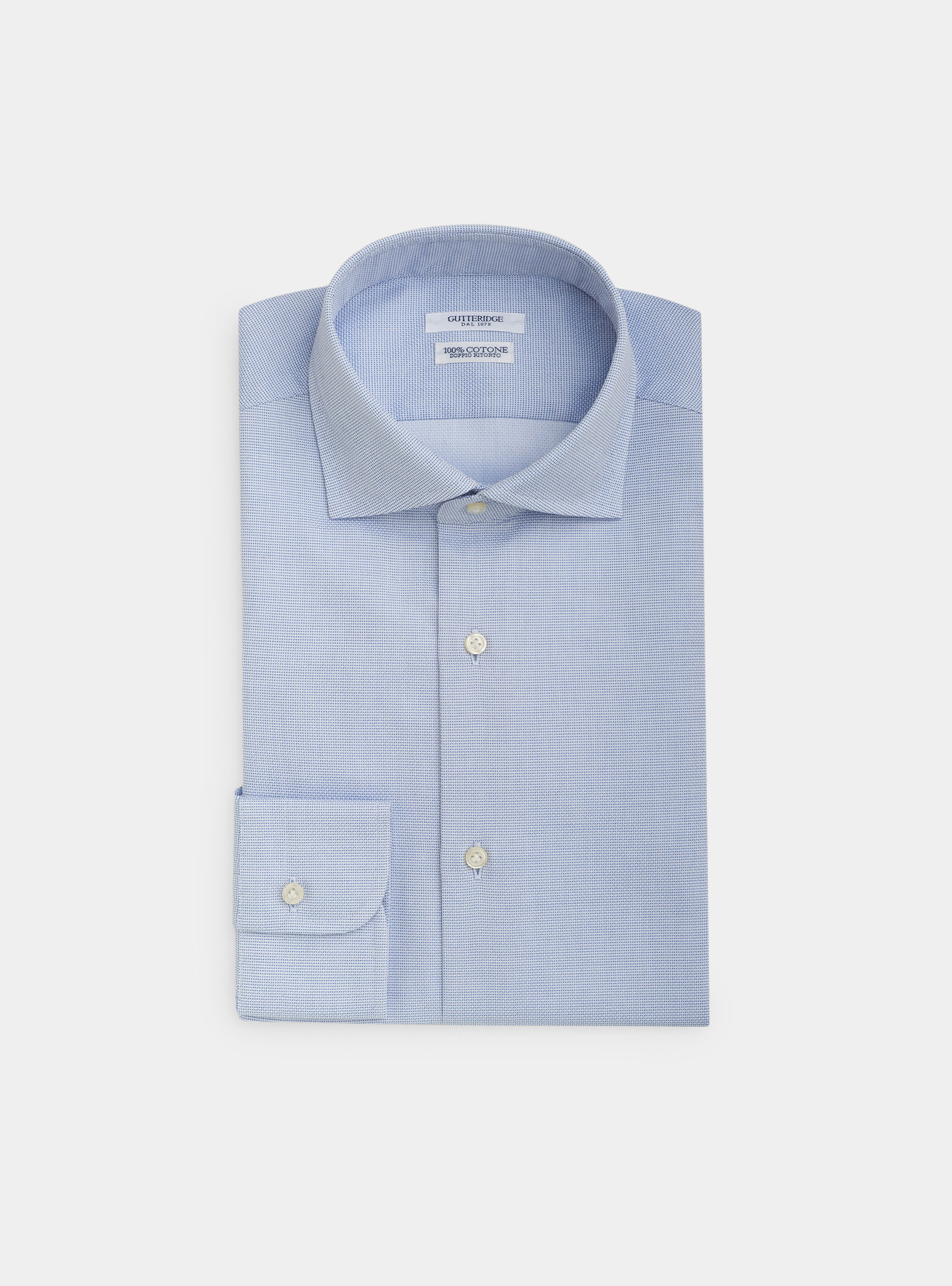 Semi-open french collar shirt in dobby cotton, LIGHT BLUE