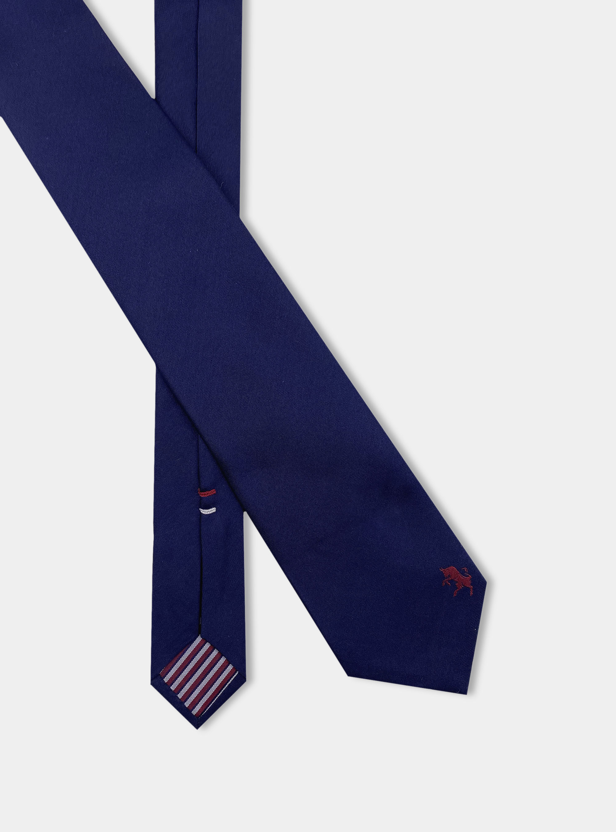 Pure silk tie with bull embroidery, NAVY BLUE