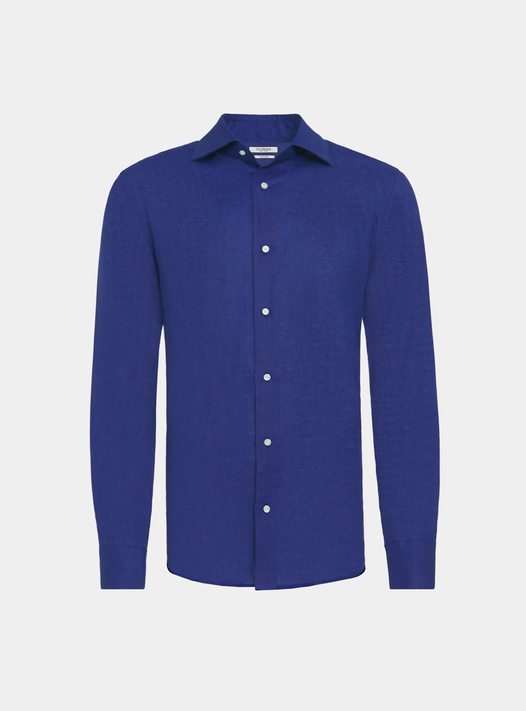 Camisa de cuello italiano en puro lino, AZUL MEDIO