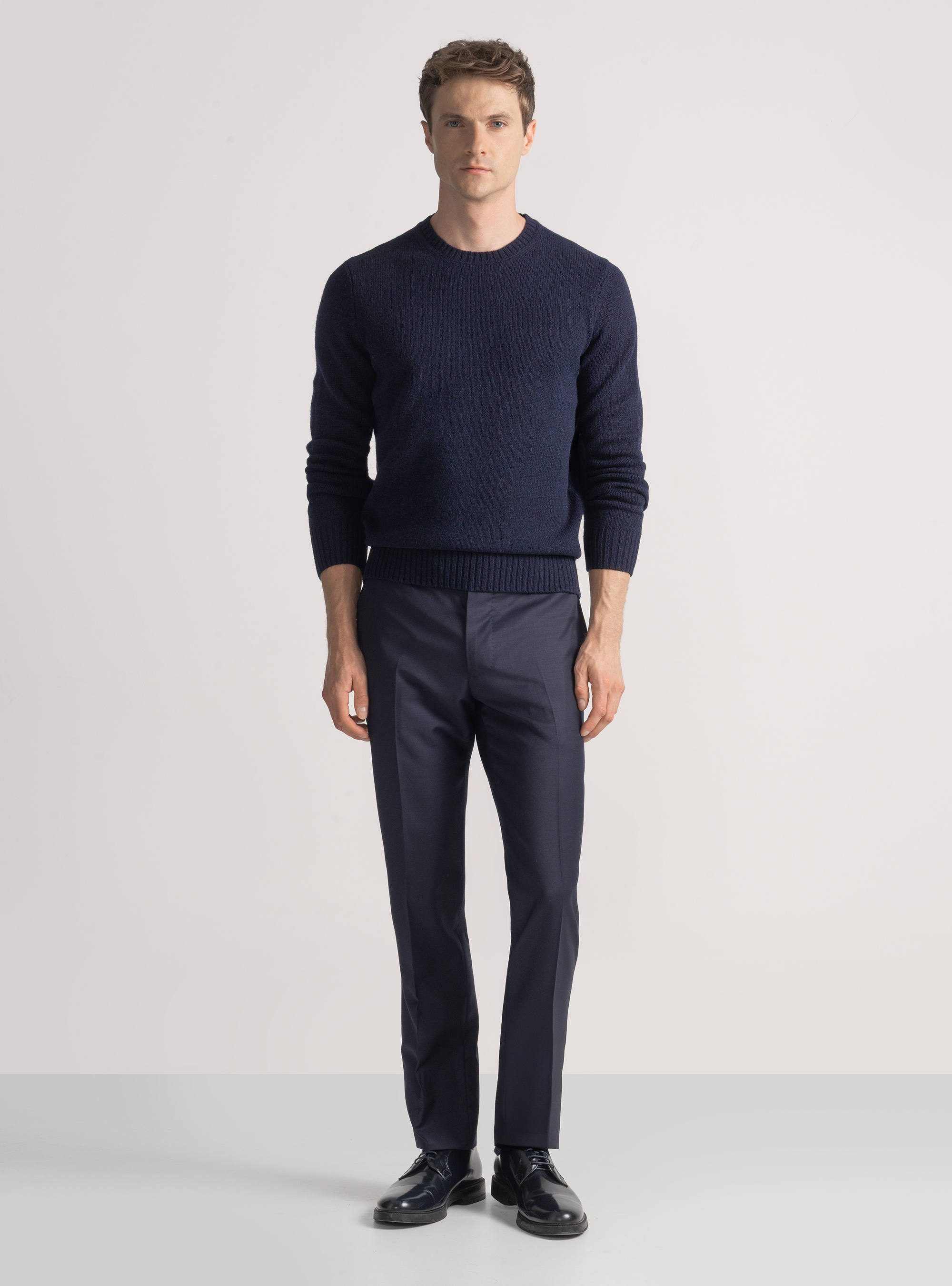 Shetland wool crew-neck sweater, NAVY BLUE