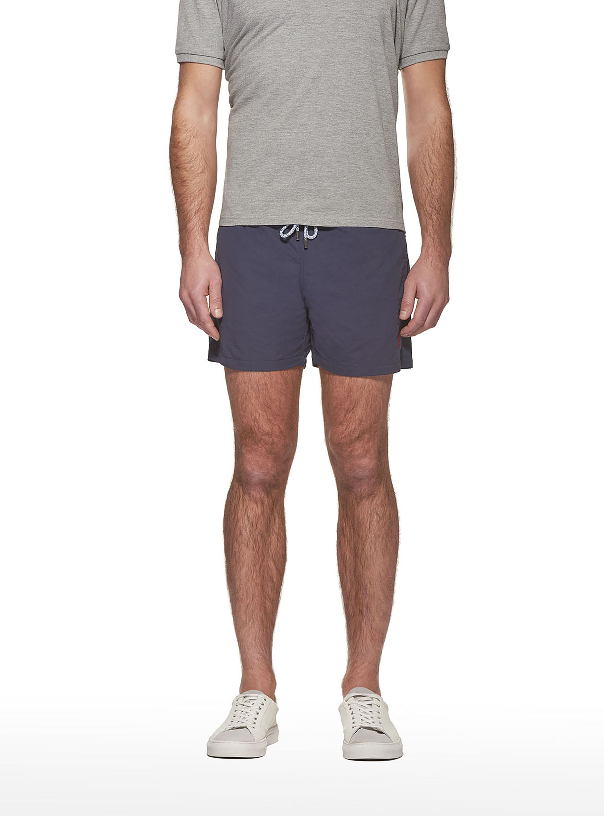 Basic plain colour swimsuit with embroidery, NAVY BLUE