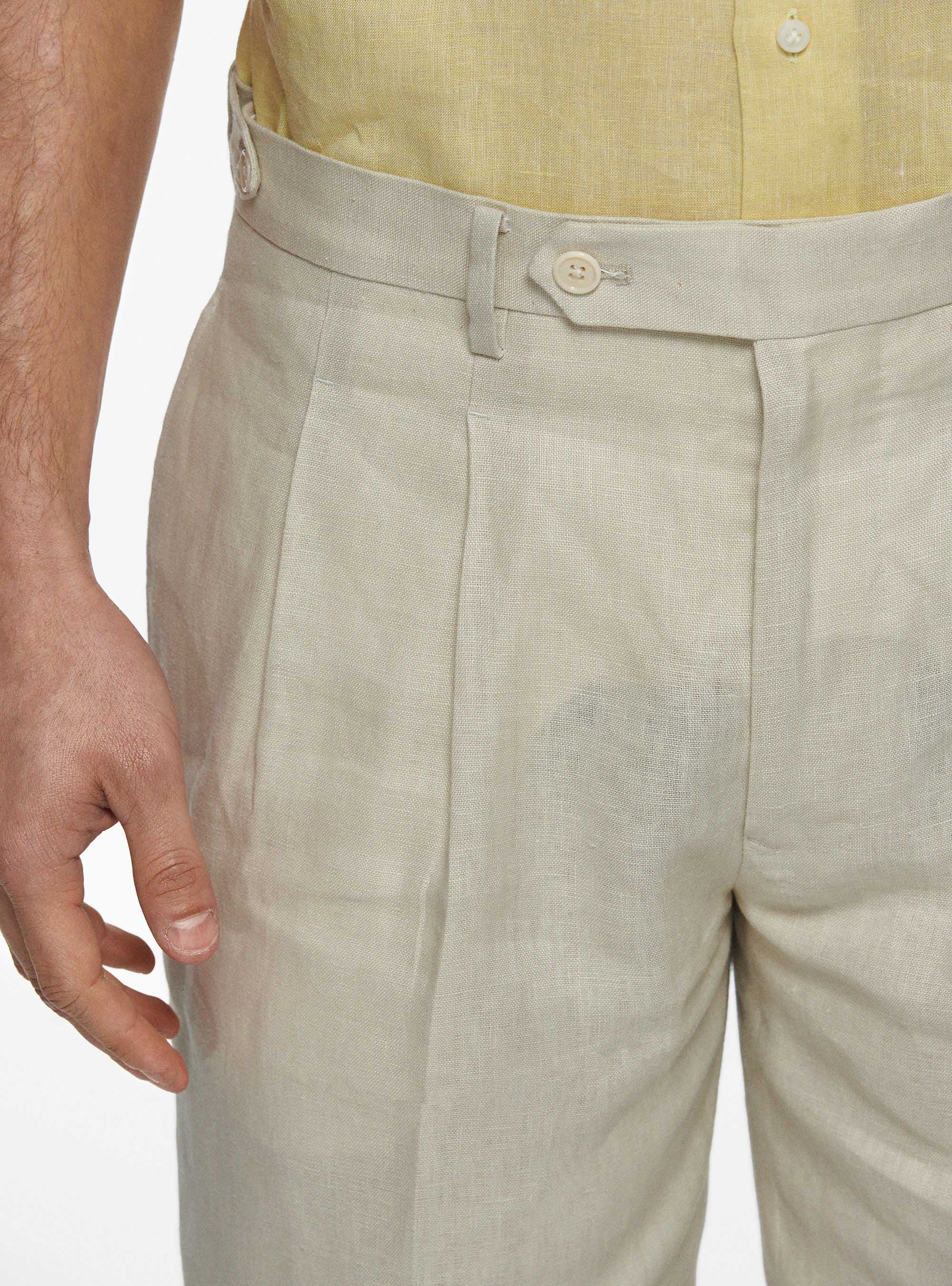 Bermudas de lino con pliegues, CRUDO