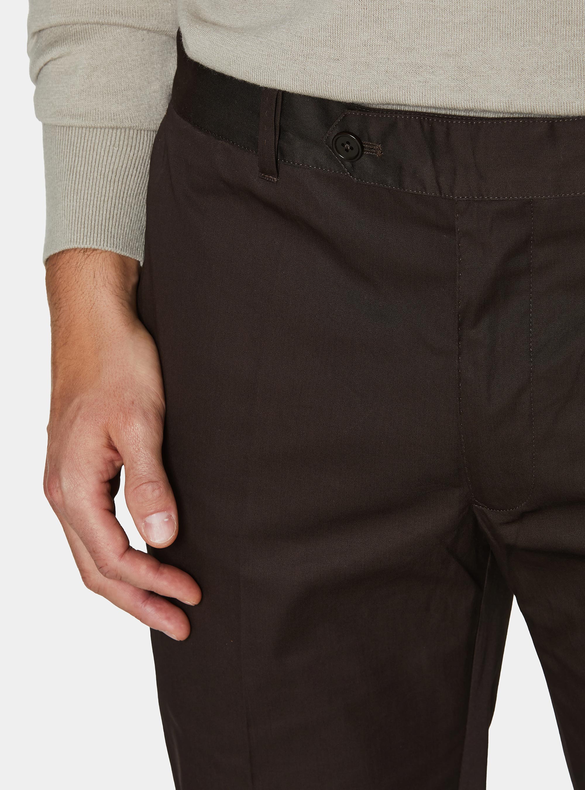 Pantaloni chino in twill leggero, MARRONE