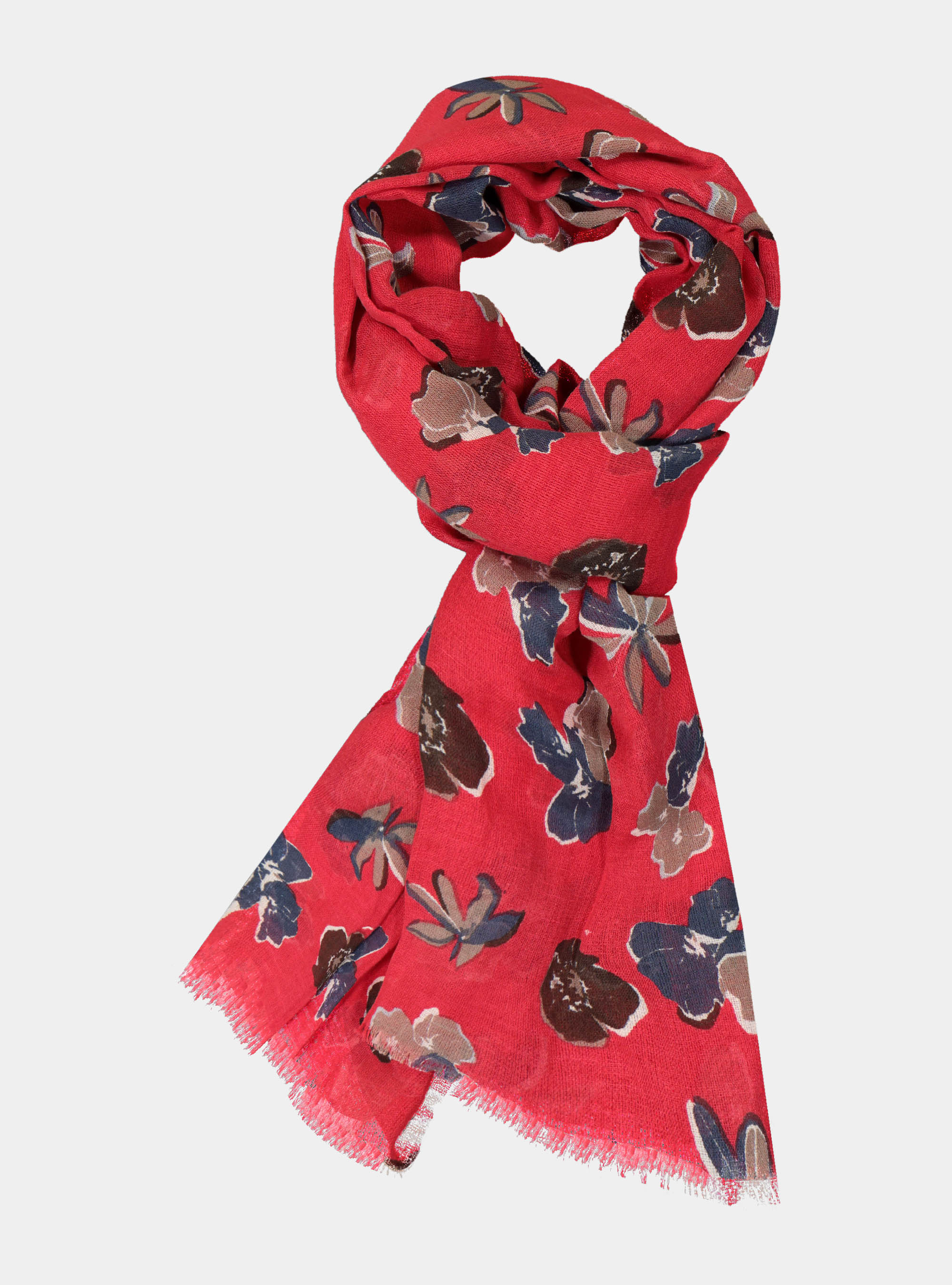 Sciarpa a fiori in misto lino, ROSSO