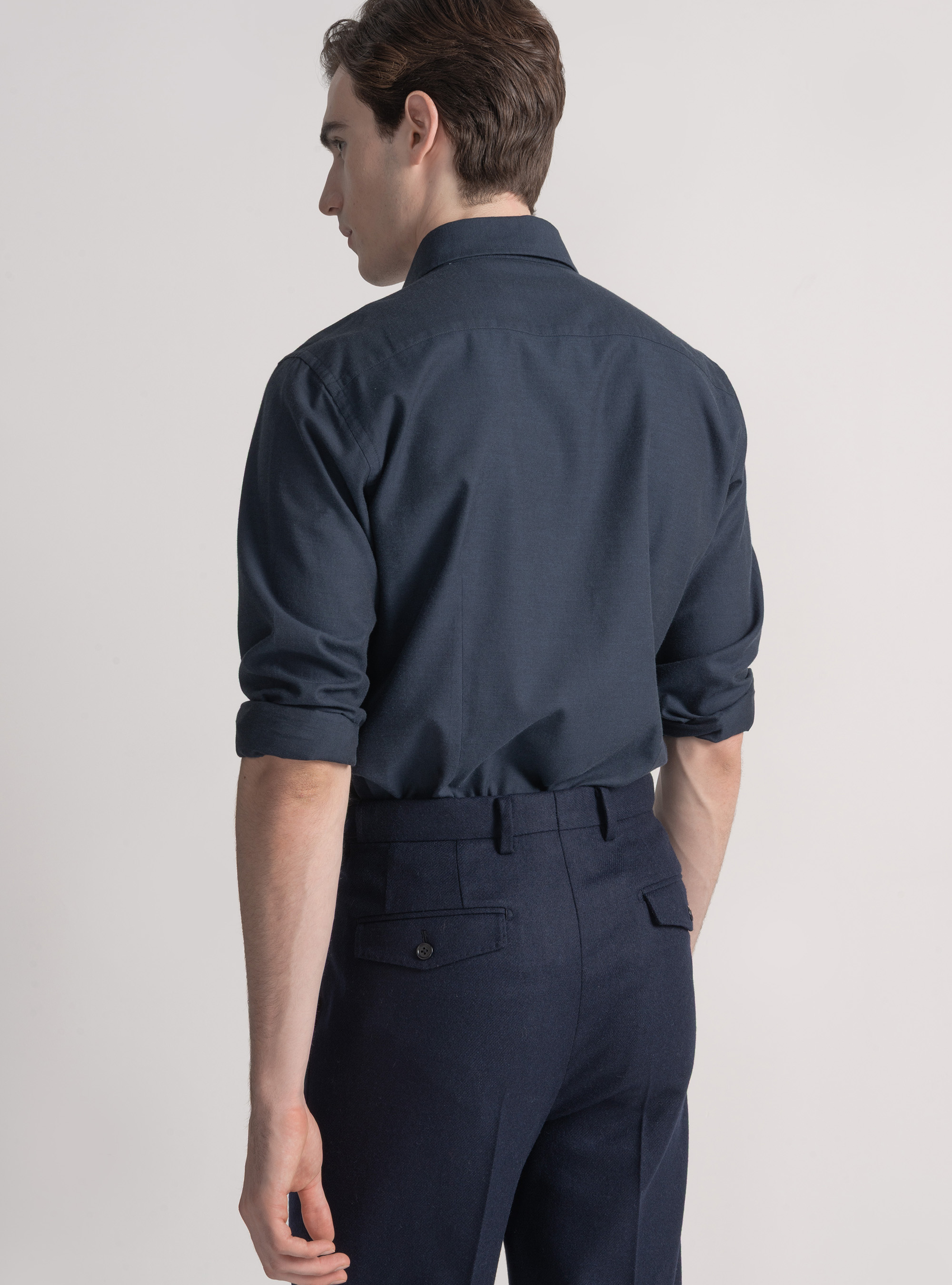 Cotton and wool flannel shirt, NAVY BLUE