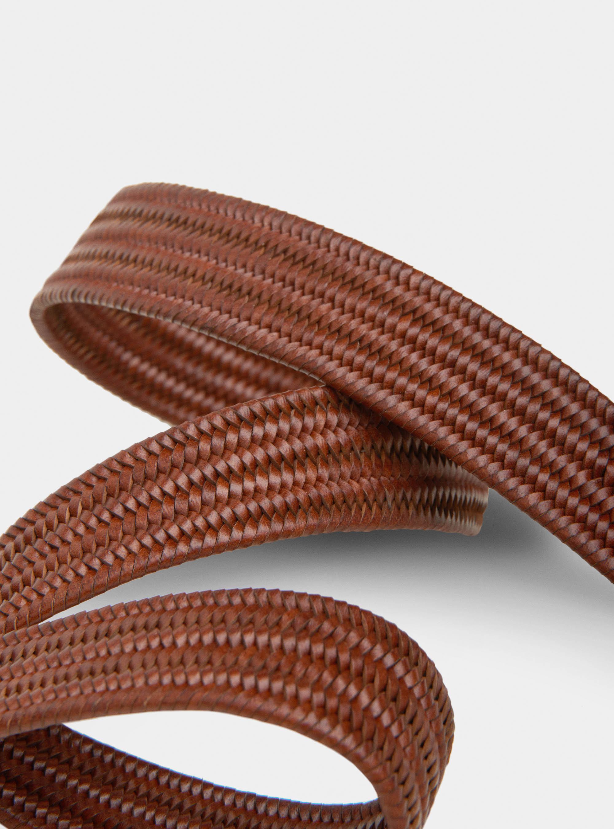 Cintura in pelle intrecciata stretch, TABACCO