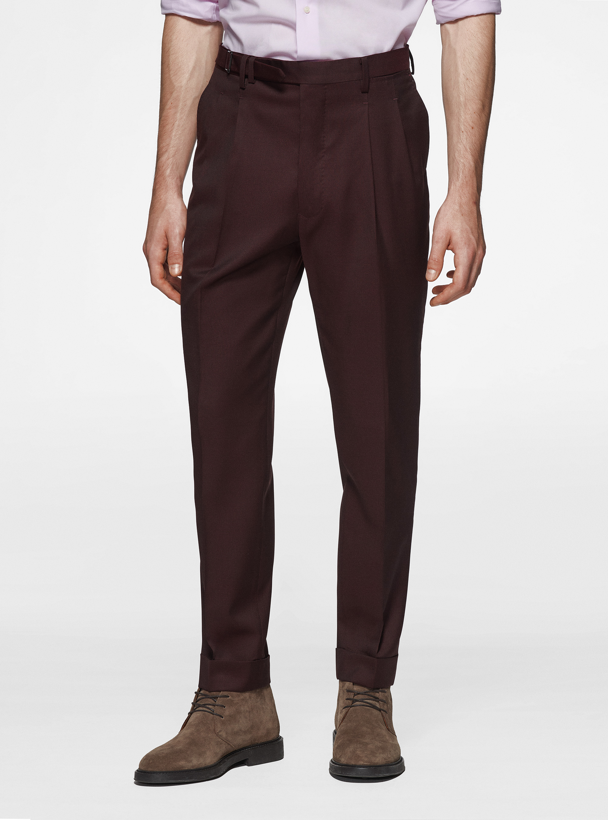 Pantalón doble pinza de pura lana Reda, BURDEOS