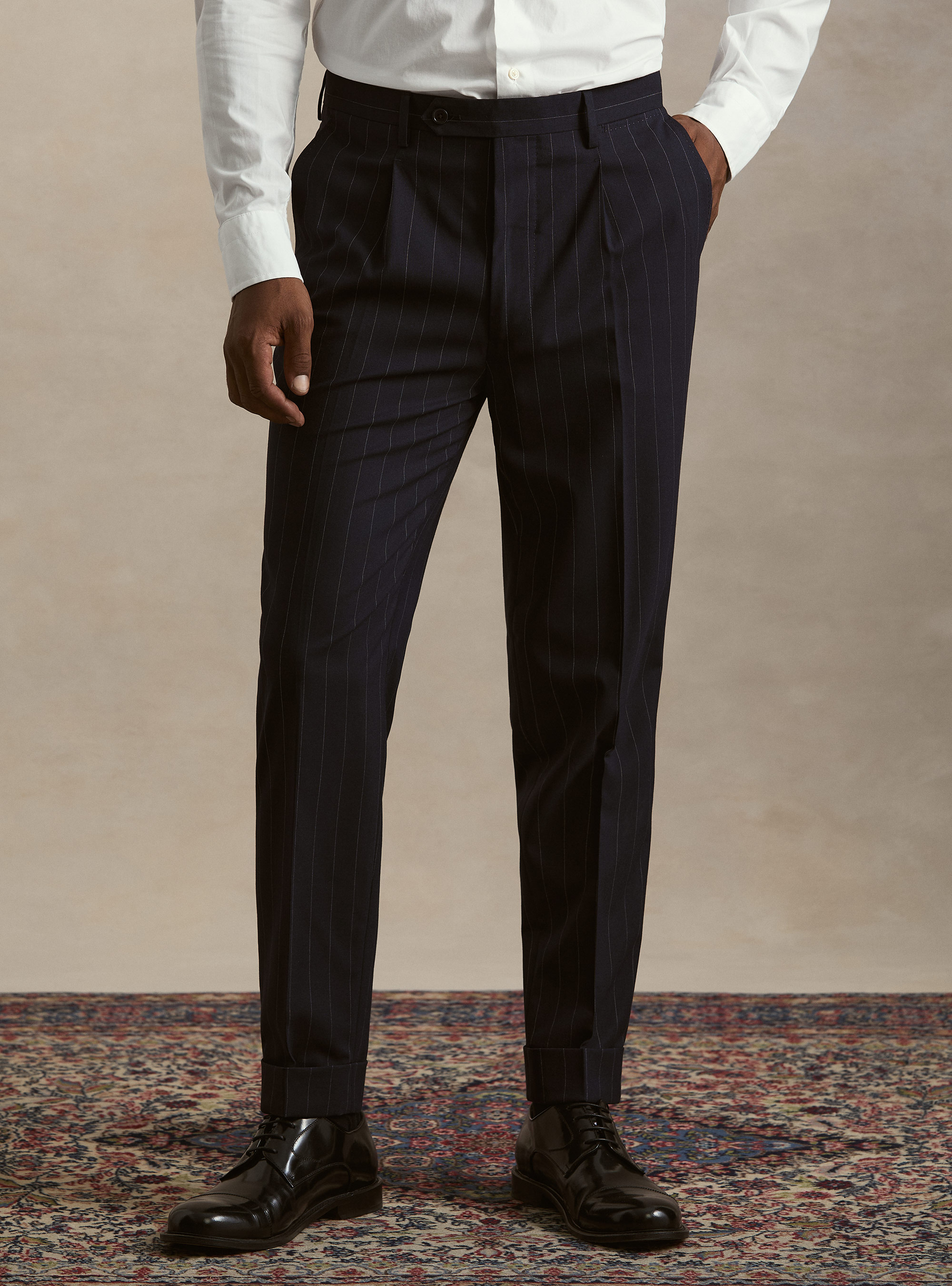 Pantaloni per abito gessato con pince, BLU NAVY