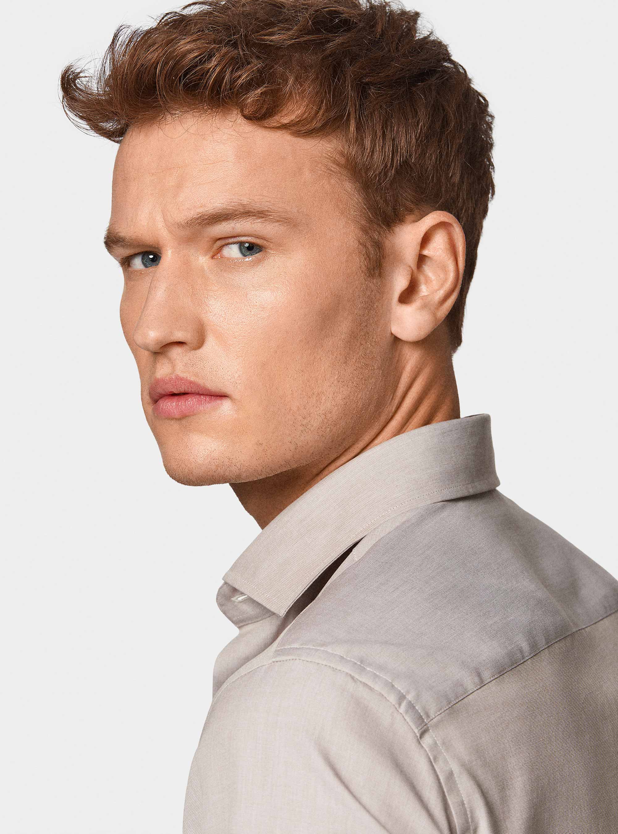 Cotton fil a fil shirt, SAND