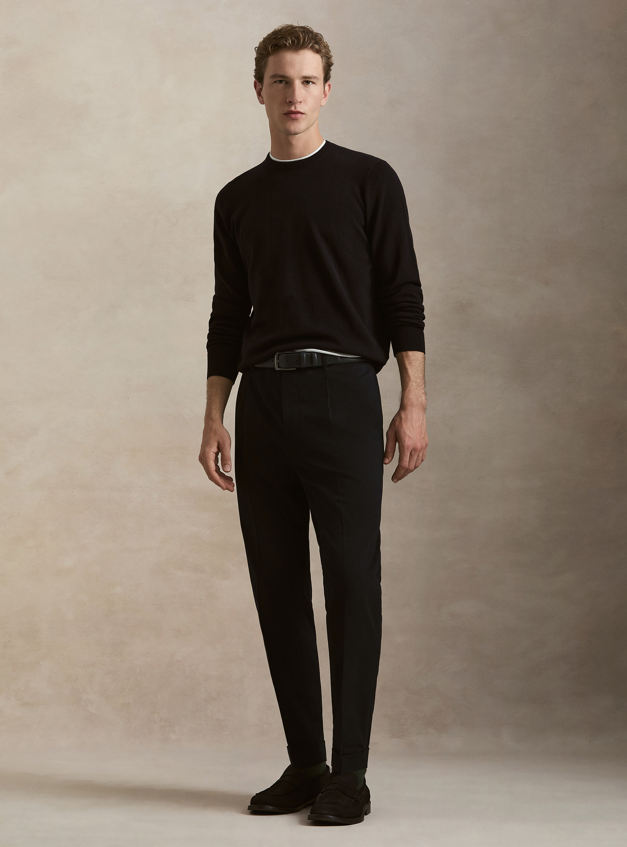 Maglia girocollo in 100% cashmere, BLU NAVY