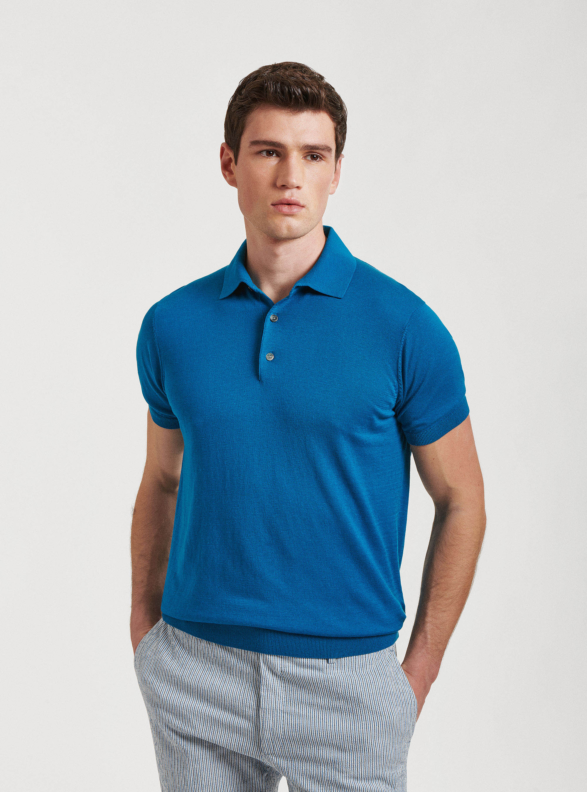 Silk cotton polo shirt, PETROL