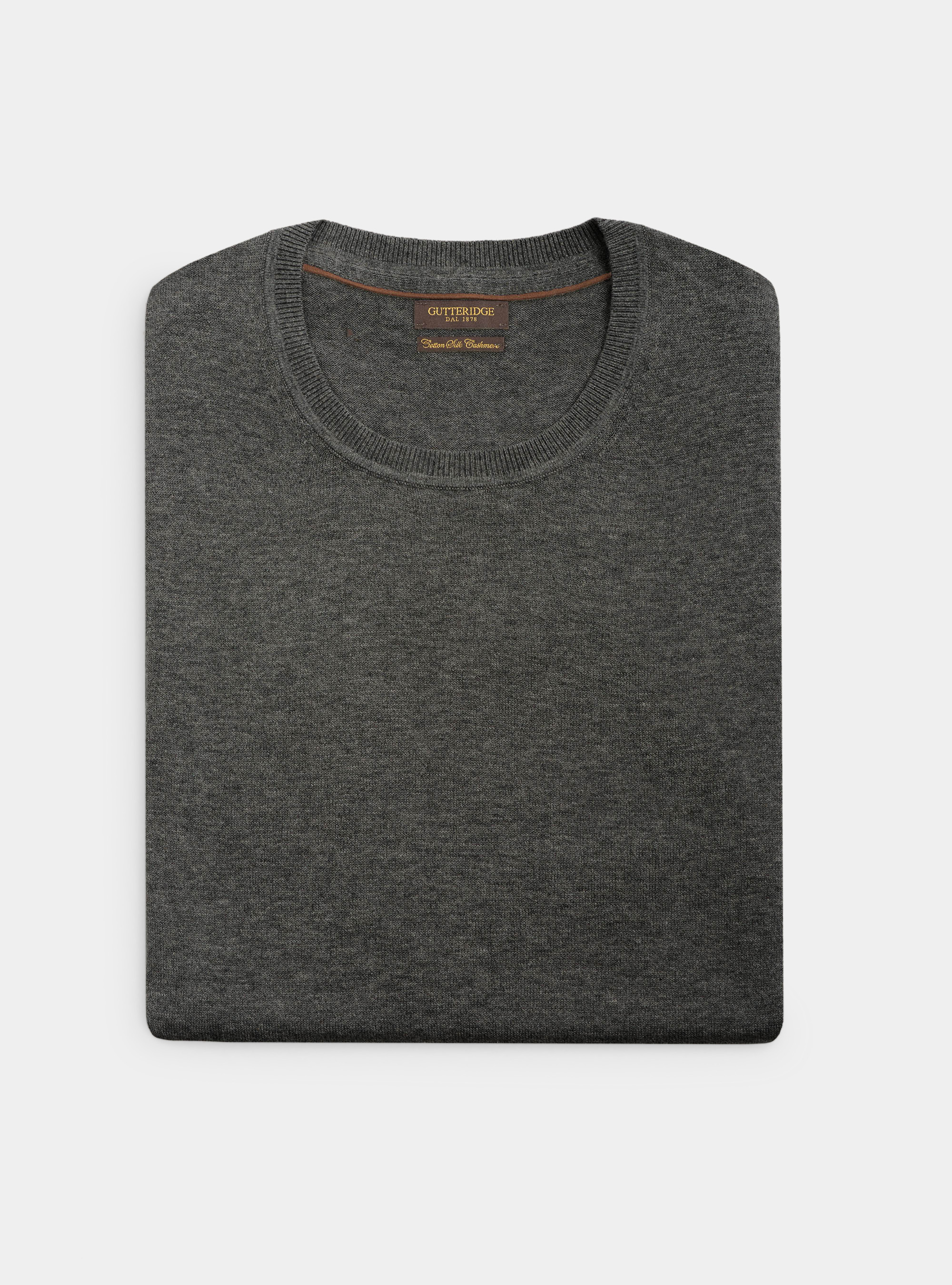 Jersey de punto de algod&oacute;n y cachemira de cuello redondo., GRIS MARENGO