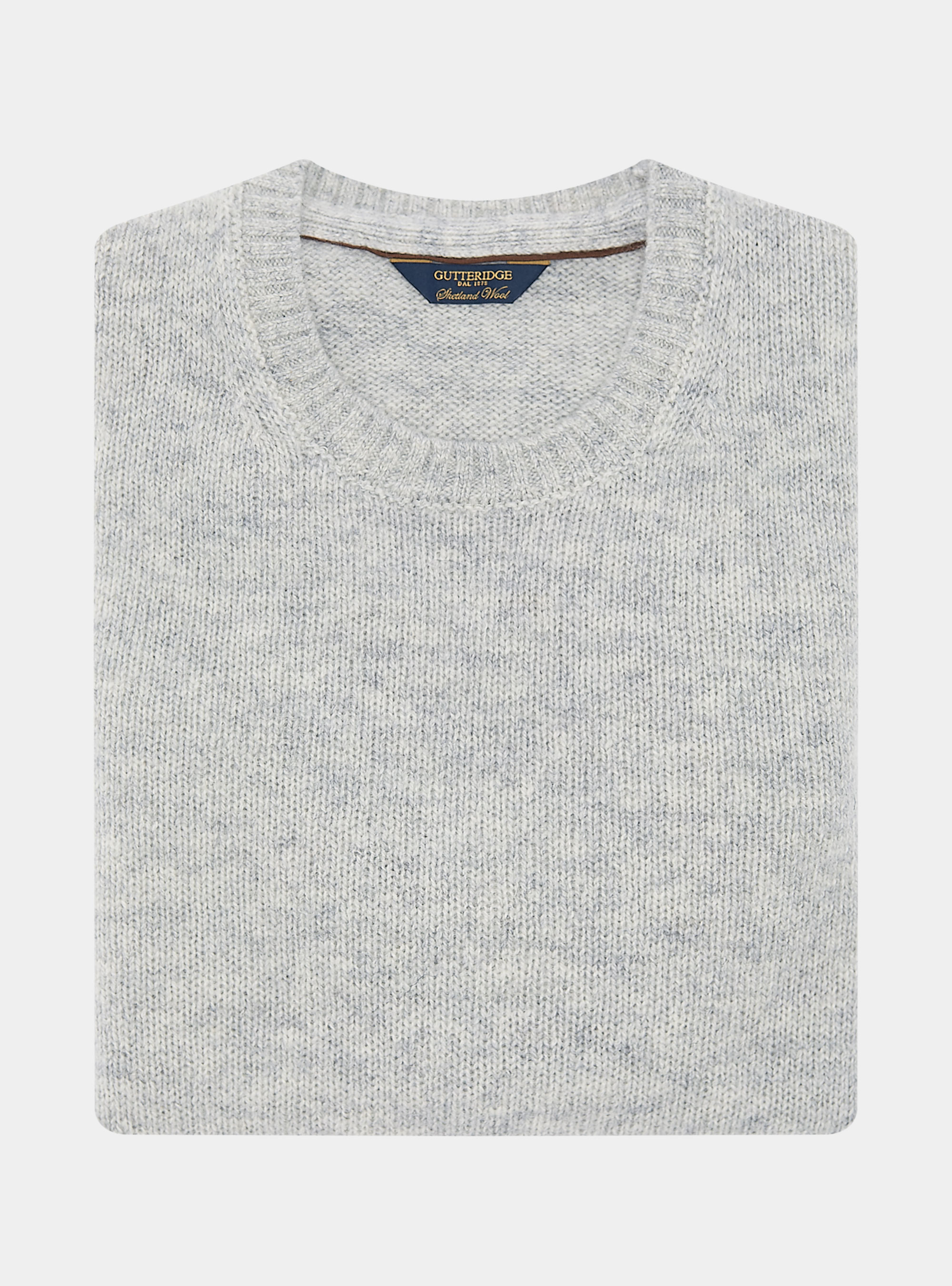 Pure Shetland wool crewneck sweater, LIGHT GREY MELANGE