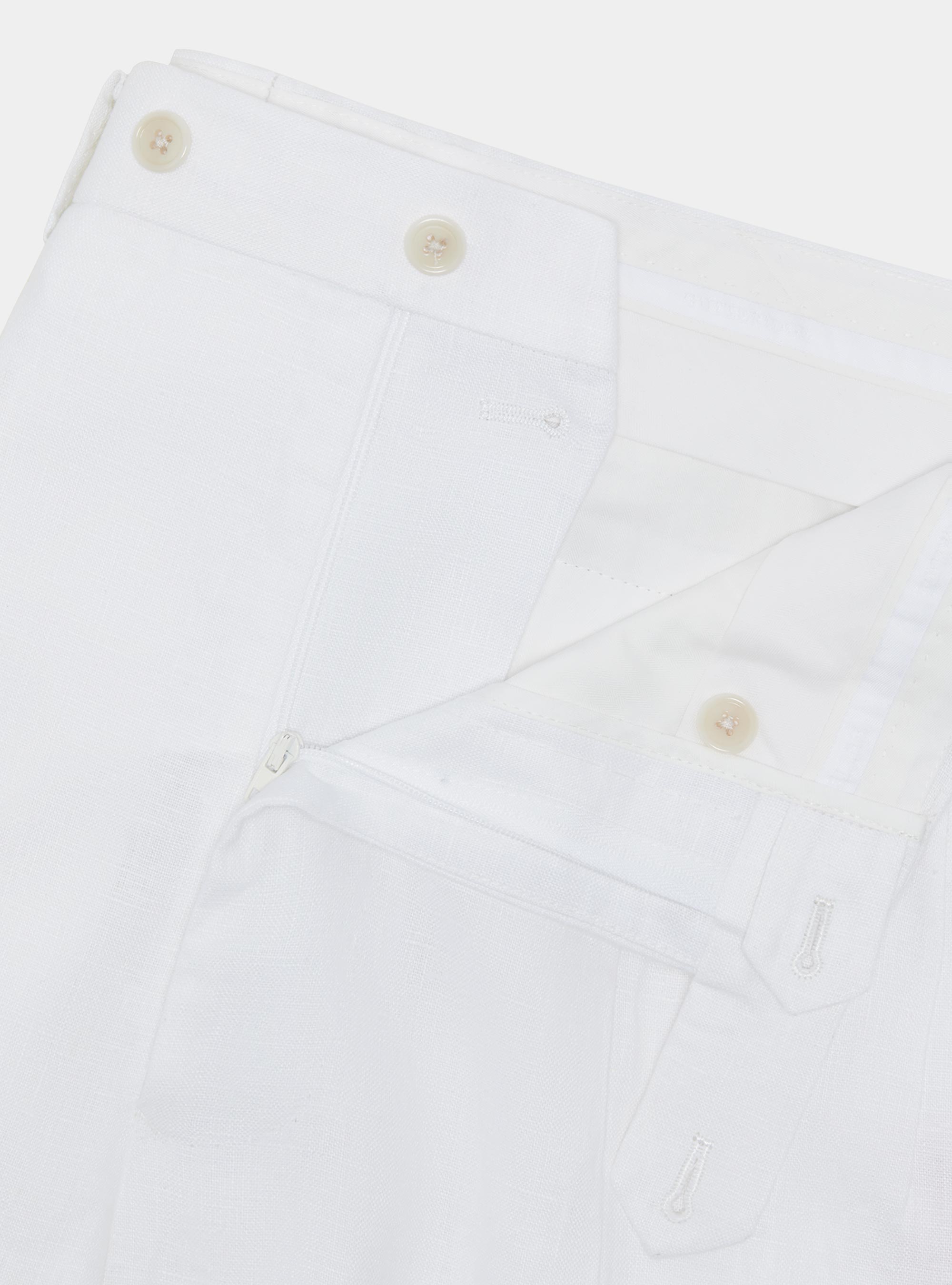 Pantaloni doppia pince in puro lino, BIANCO