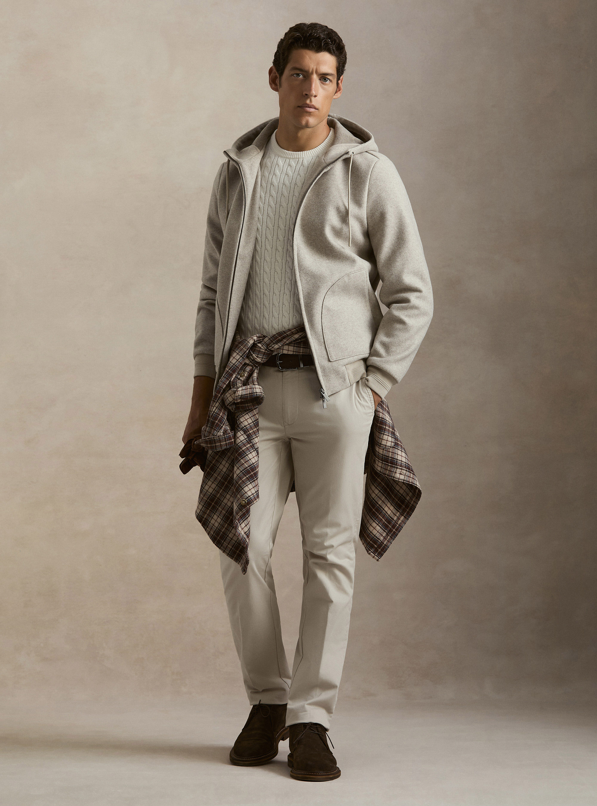 Stretch wool jacket with a hood, ECRU