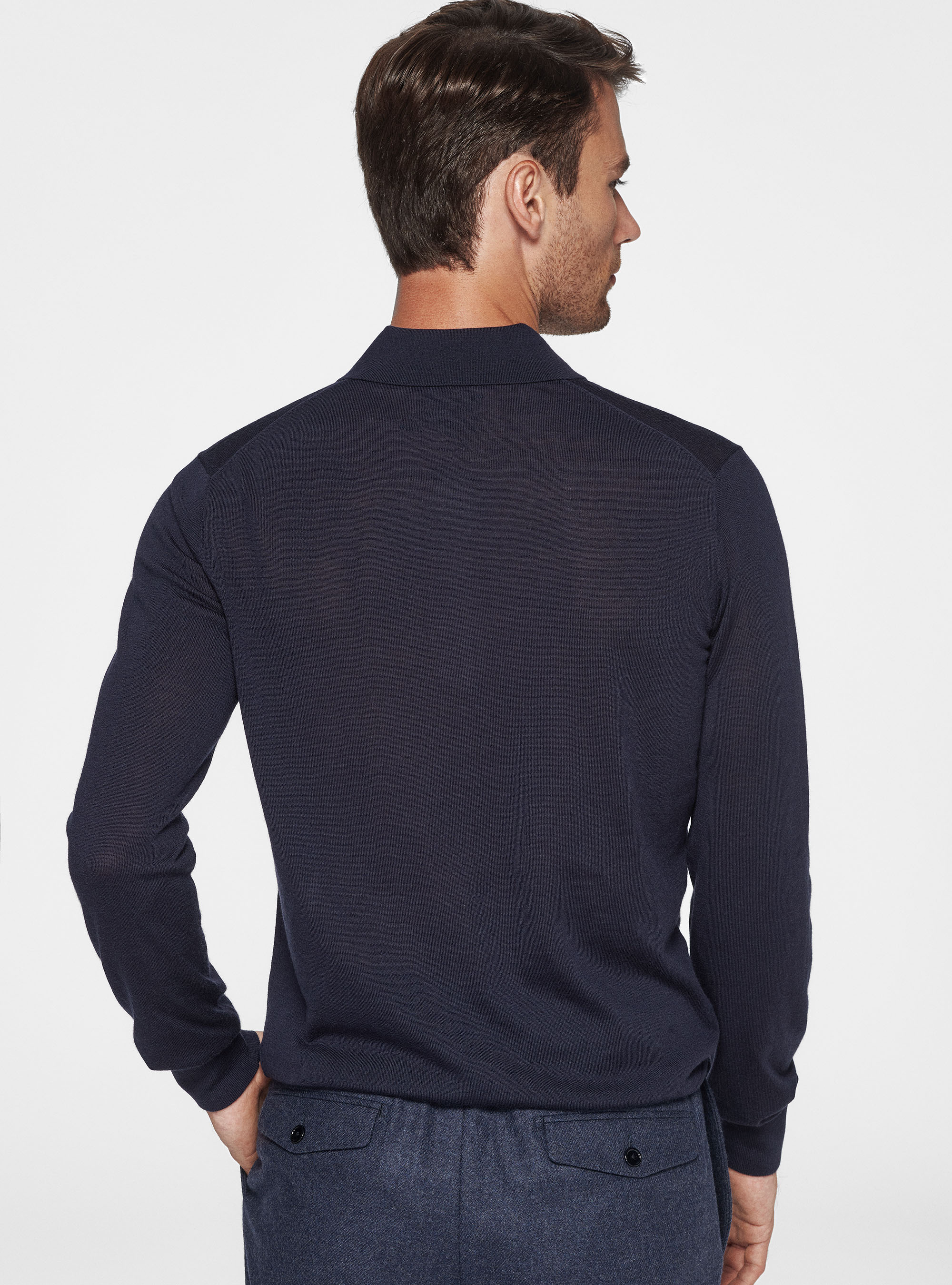 Polo shirt in pure extra-fine merino wool, NAVY BLUE