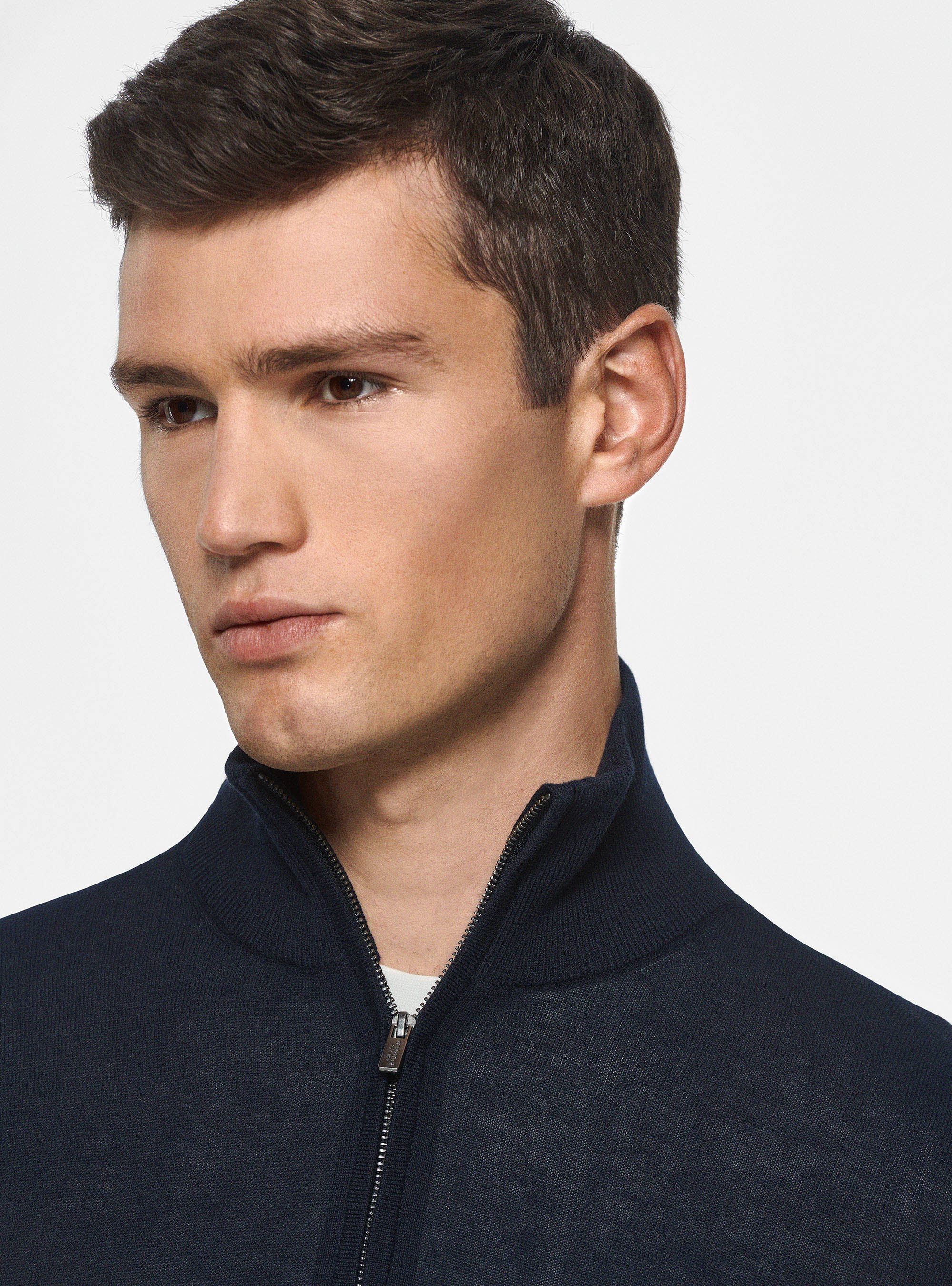 Extrafeiner Baumwoll-Jersey mit halbem Rei&szlig;verschluss, NAVY 0218C