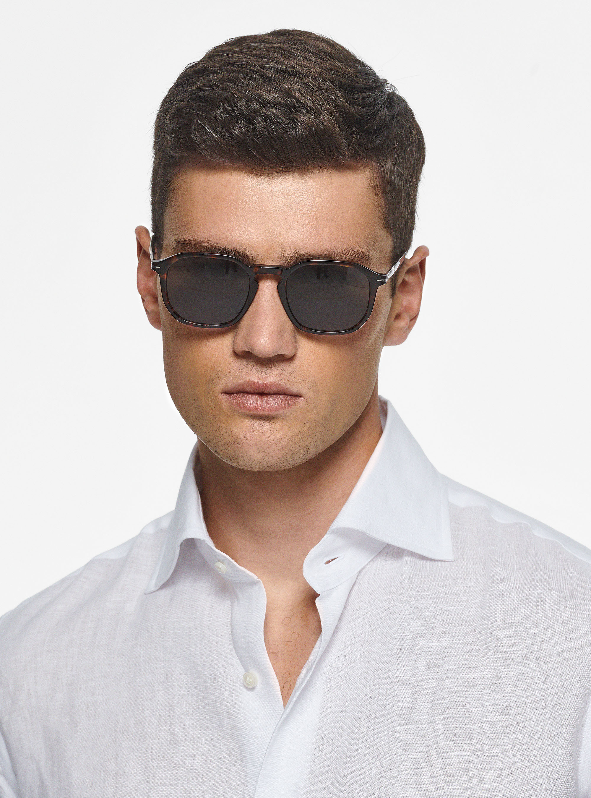 Italian collar shirt in pure linen, WHITE