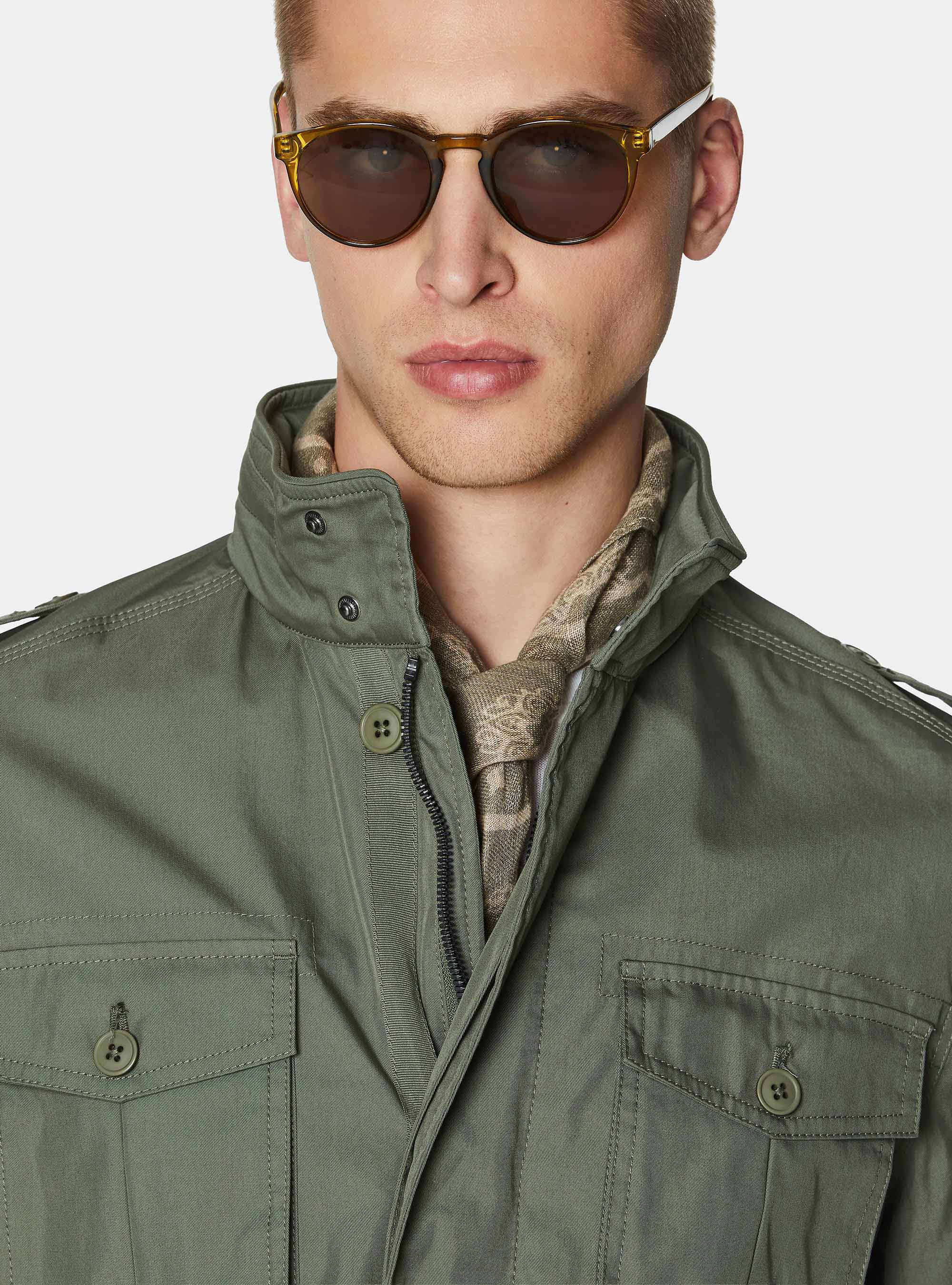 Field jacket in twill de algod&oacute;n y lino, SALVIA 0602C