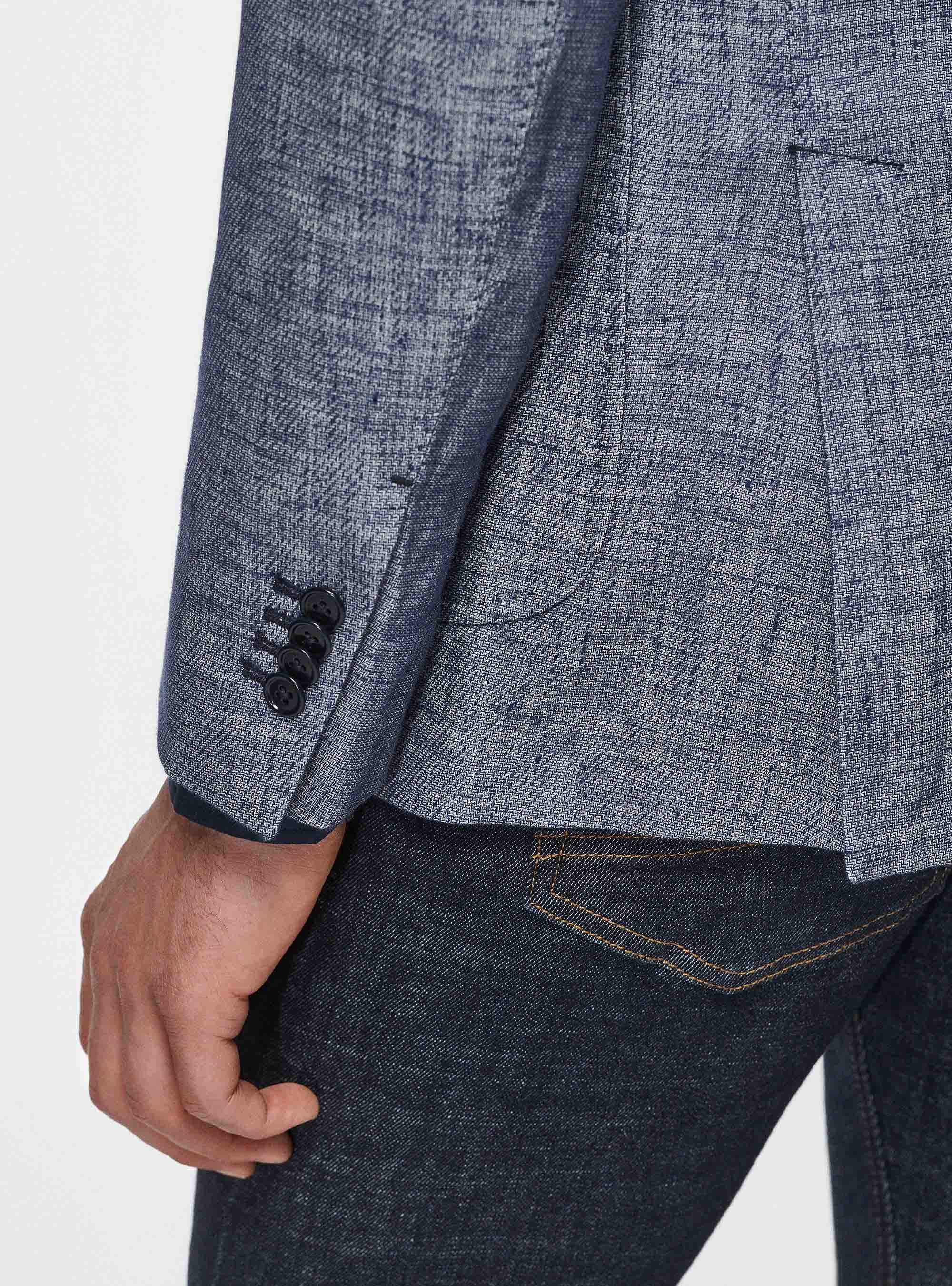 Geflammte Jacke aus Leinen und Baumwolle, NAVY 0218C