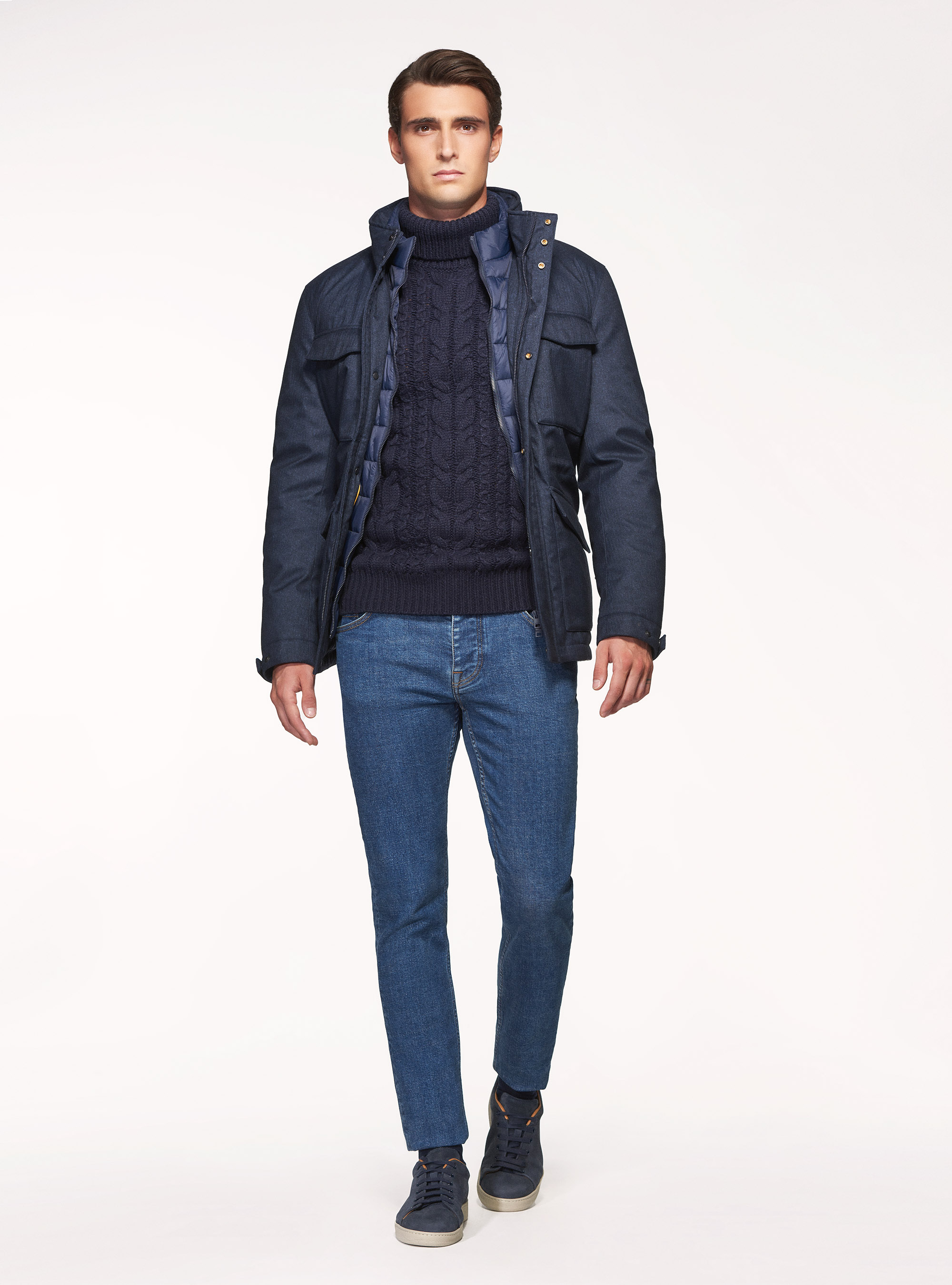 Field jacket in tessuto tecnico con pettorina, BLU NAVY
