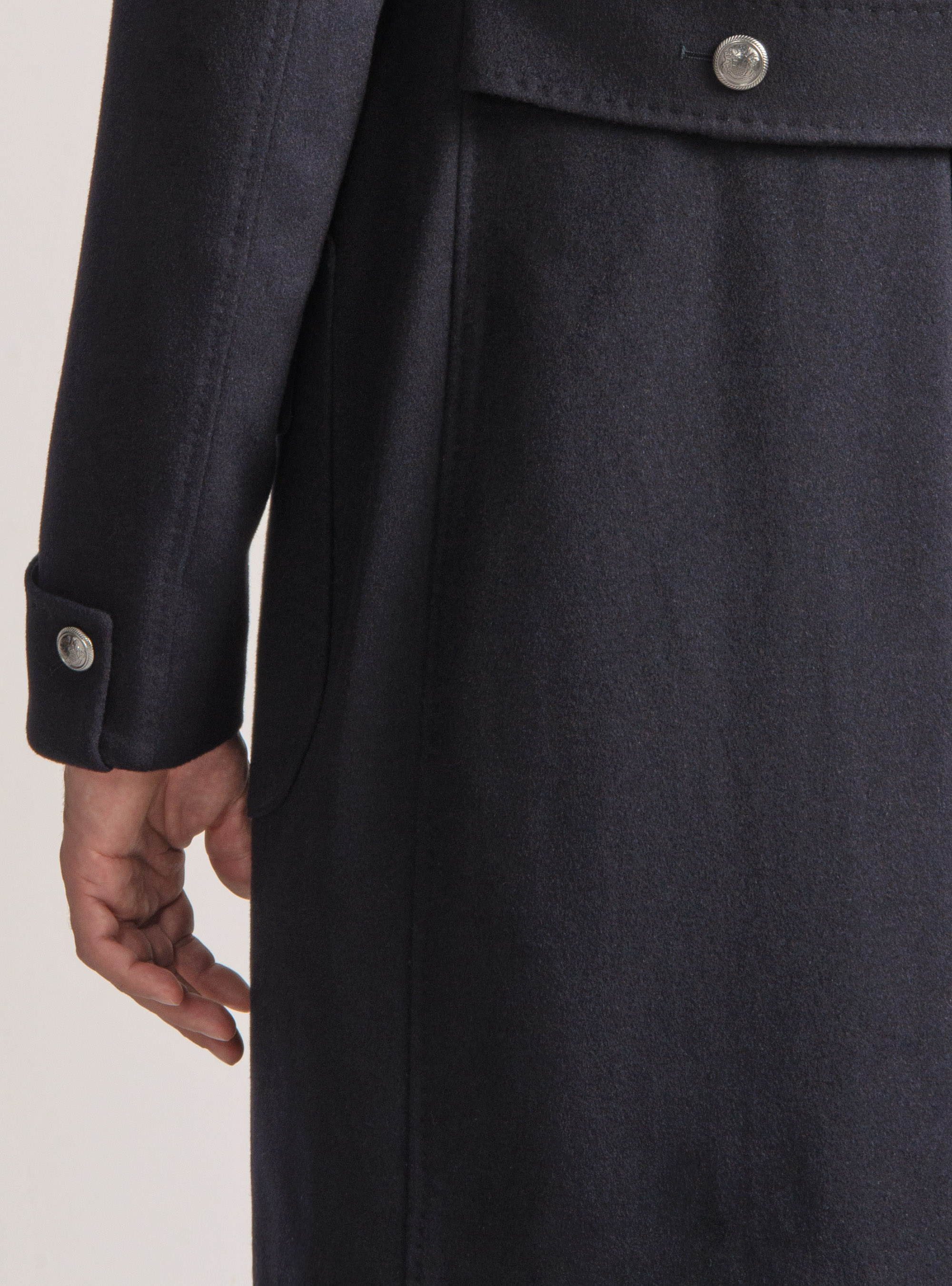 Abrigo cruzado de lana de cachemira con botón metálico, AZUL MARINO