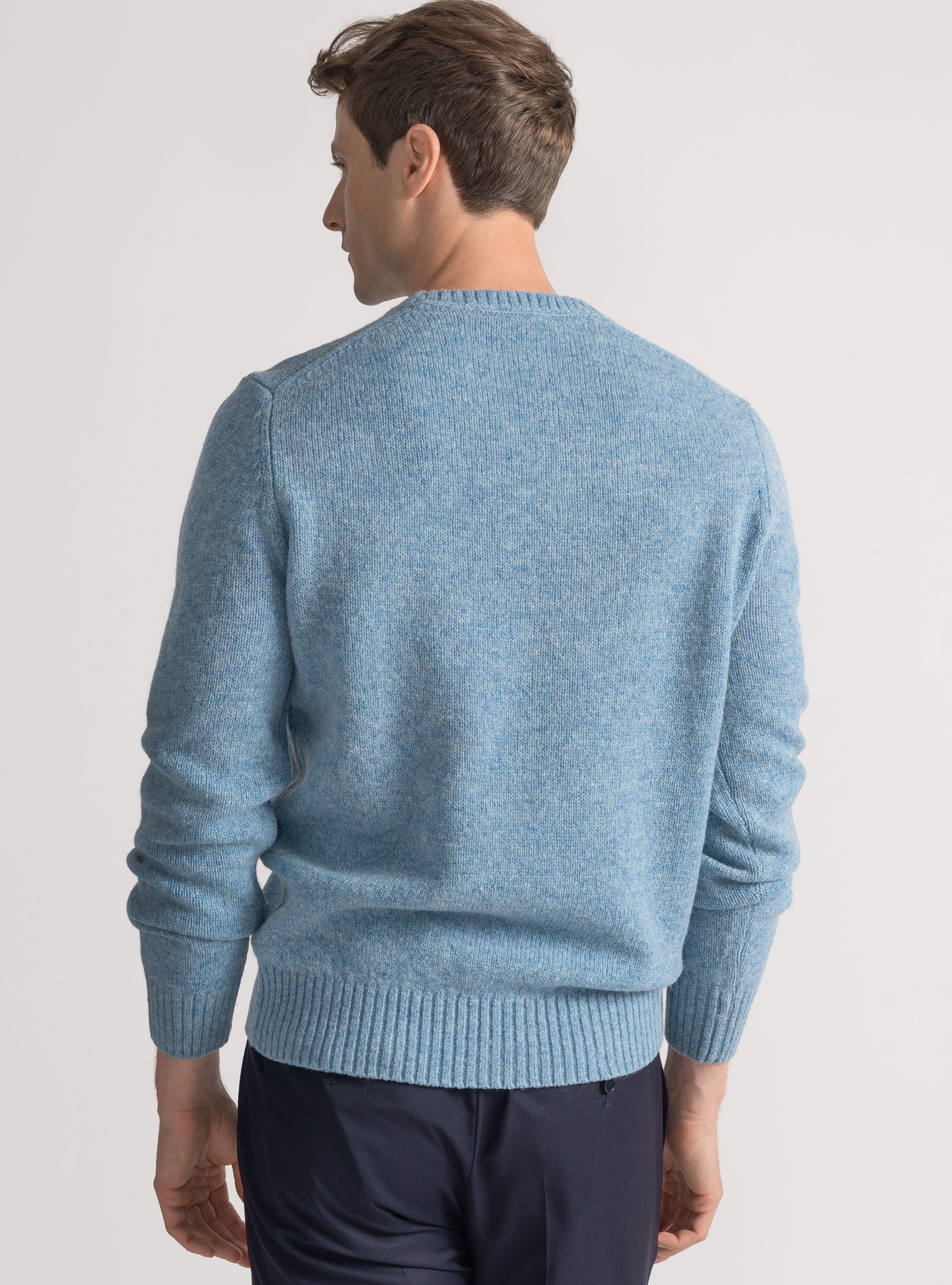 Shetland wool crew-neck sweater, LIGHT BLUE