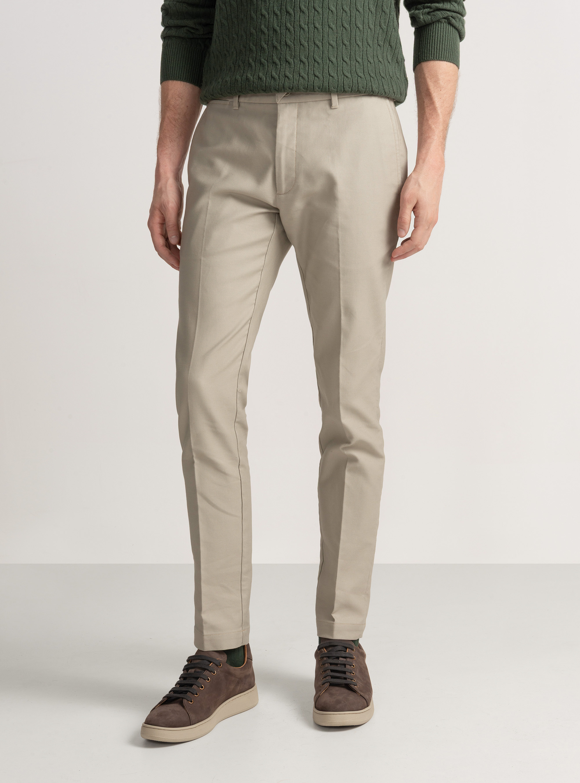Pantaloni chino slim fit in cotone armaturato, ECRU