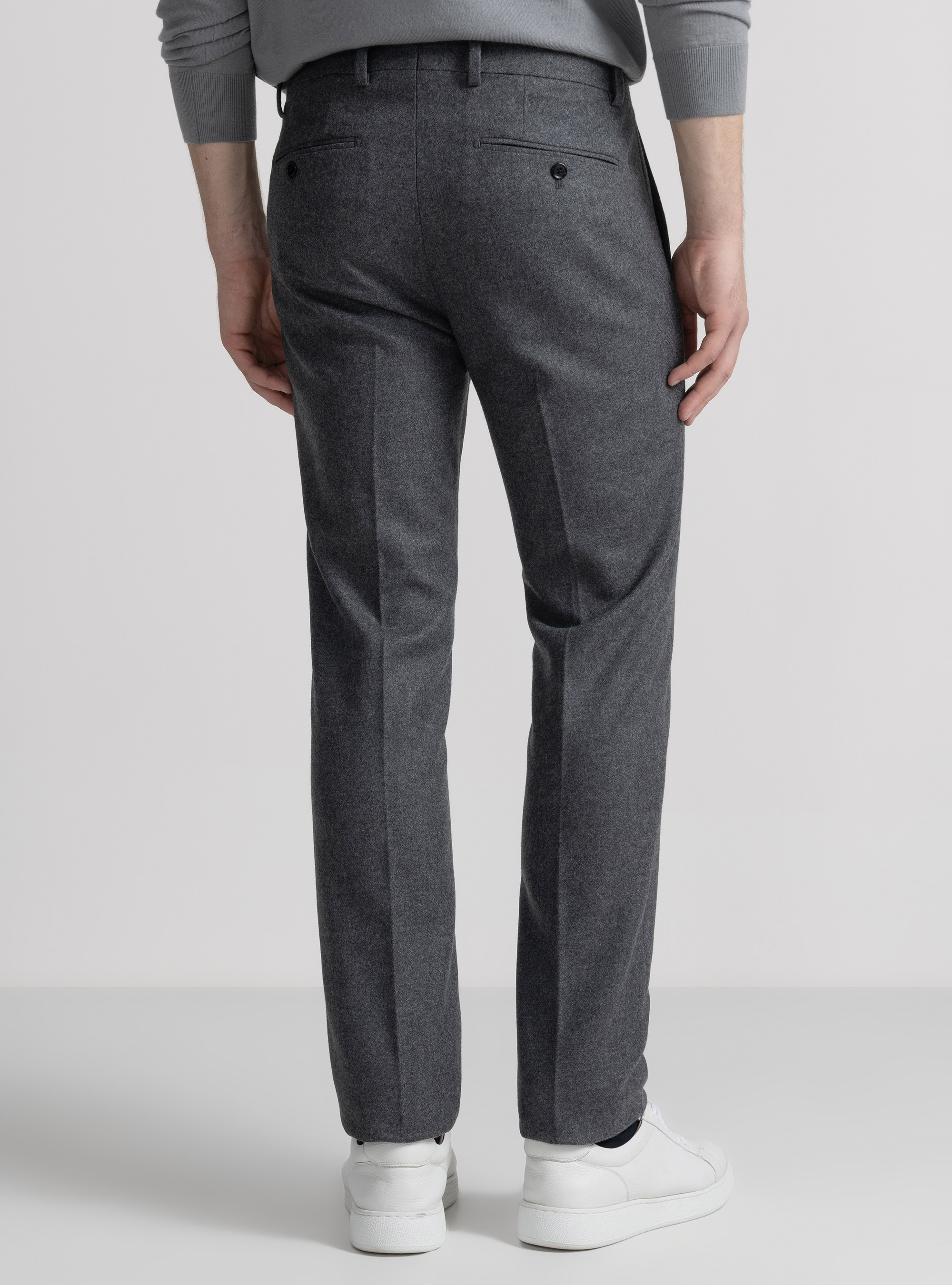 Wool-blend flannel trousers, ASPHALT GREY