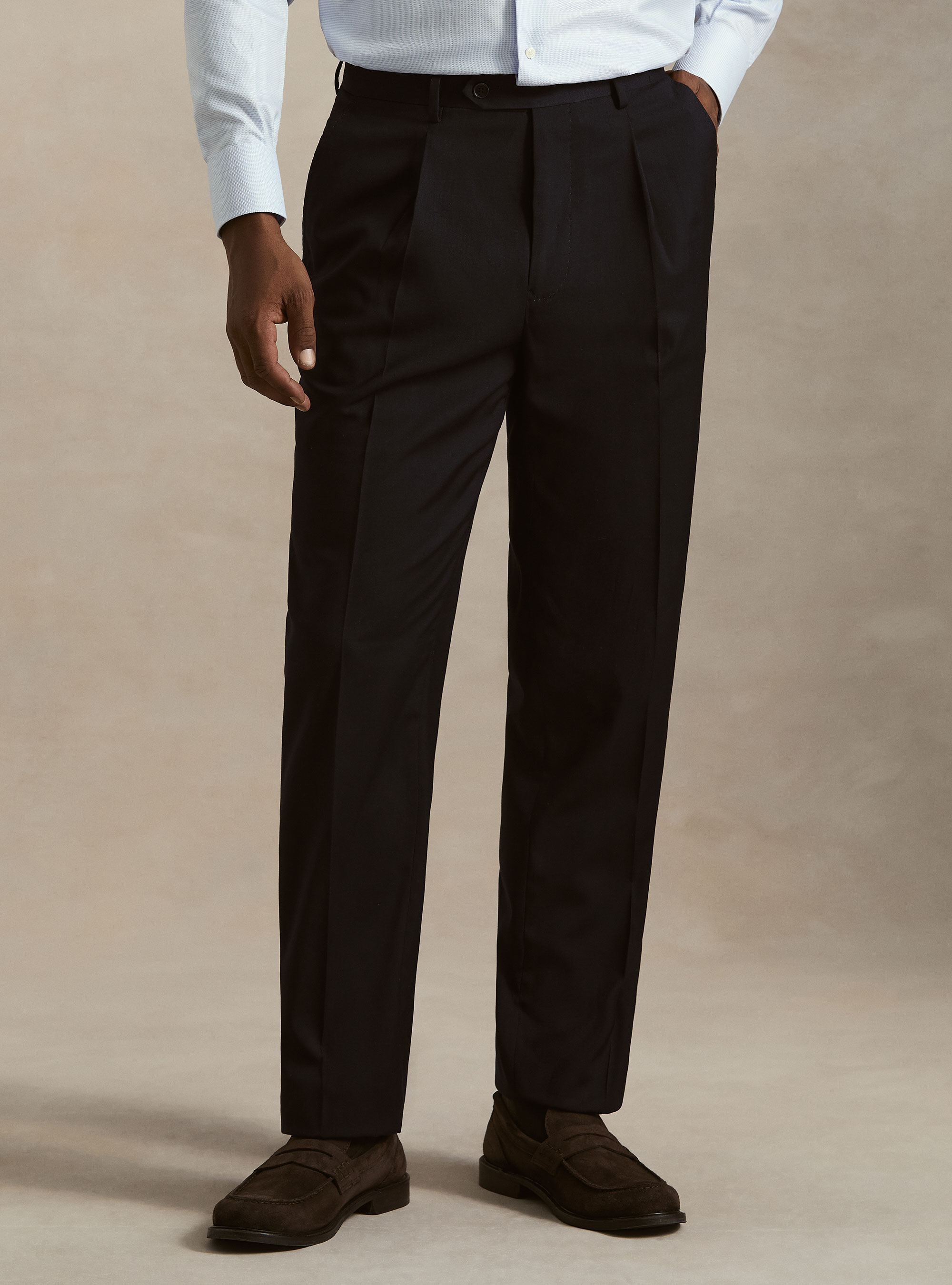Pantaloni con pince wide leg straight misto poly, AZUL MARINO