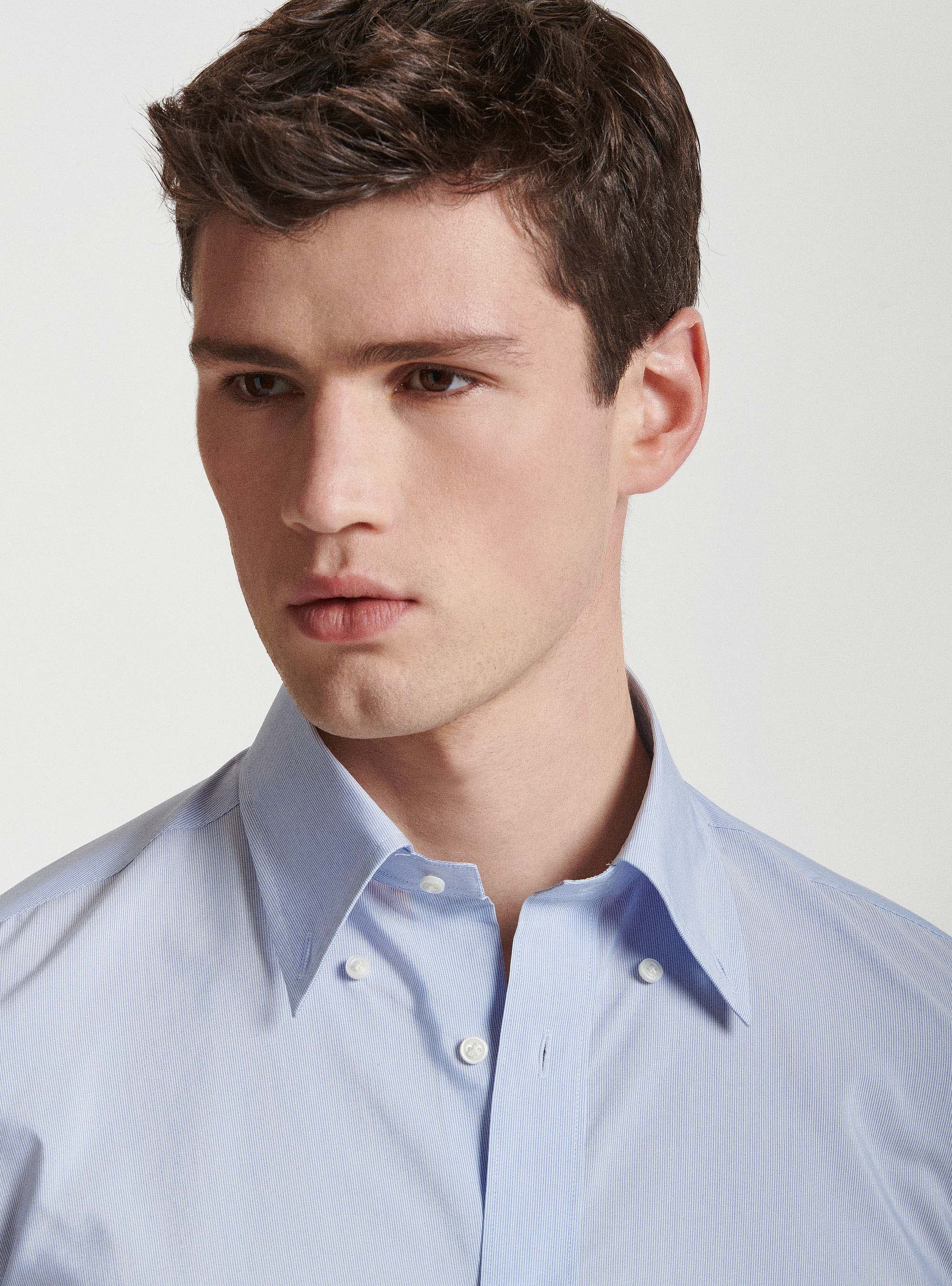 Camicia collo button down in misto cotone Ecomade, AZZURRO