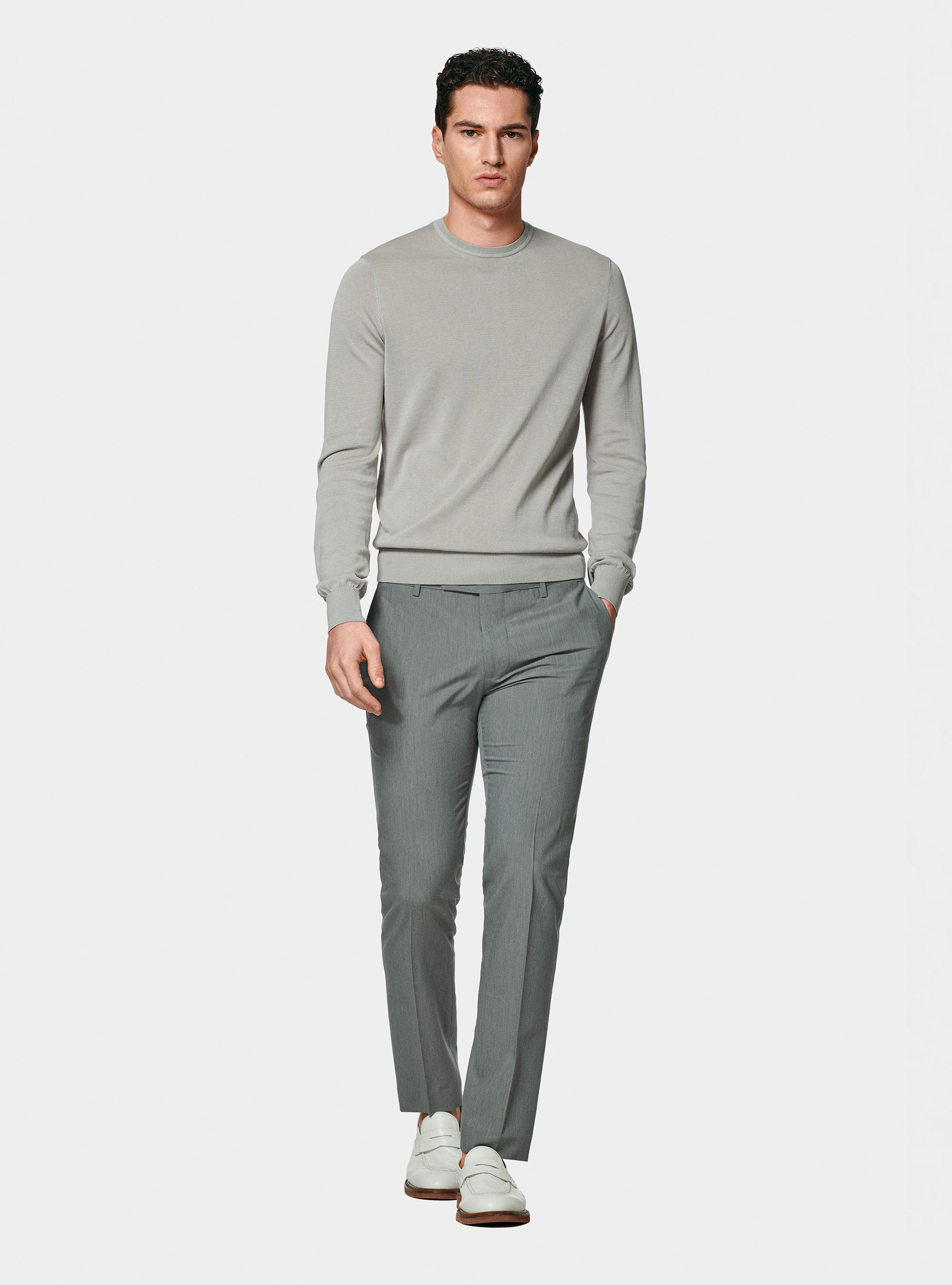 Maglia girocollo in cotone e seta, PERLA 0178C