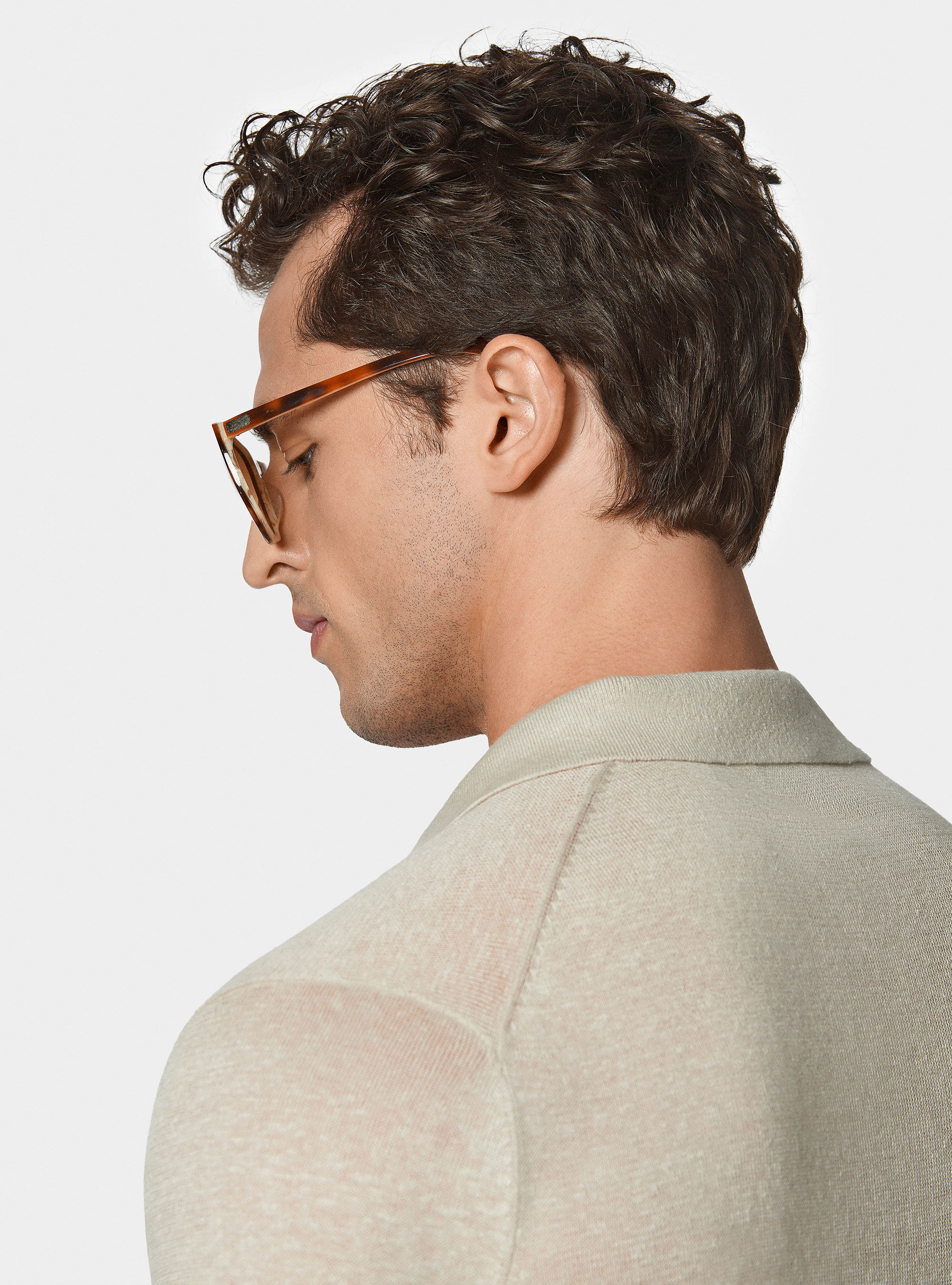 Polo in maglia senza bottoni in puro lino, ECRU